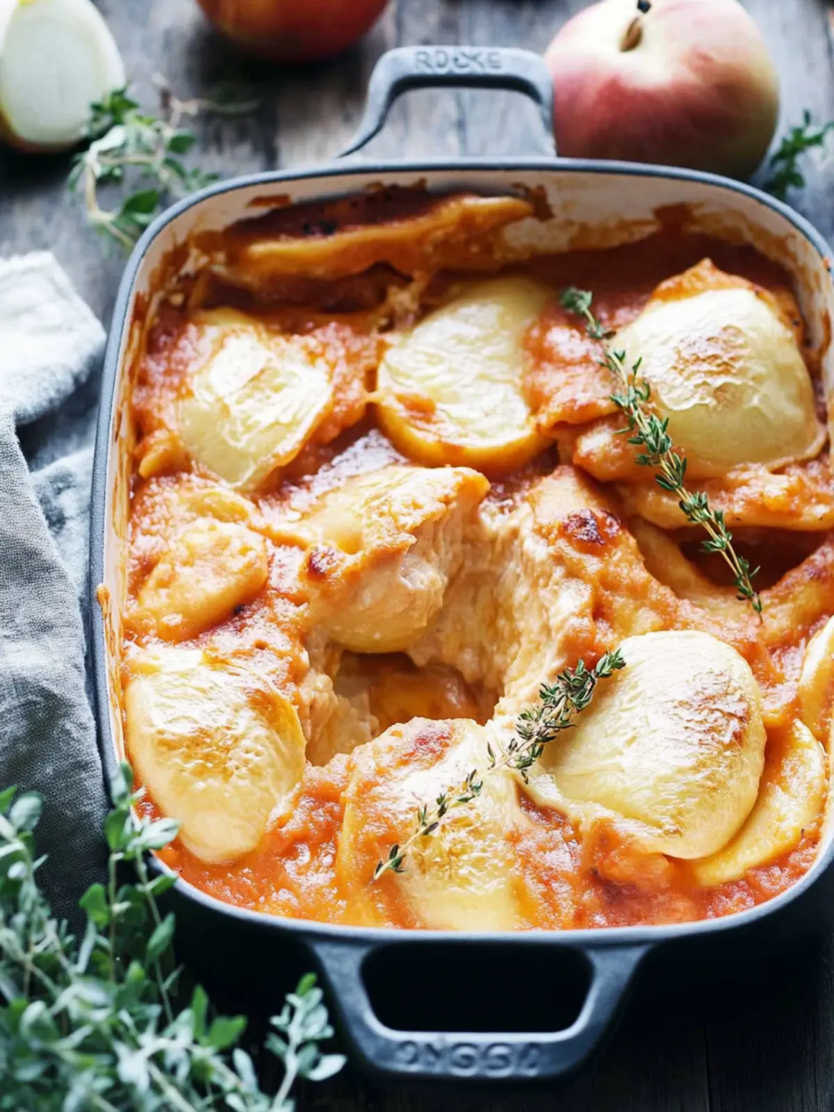 Gratinierter Schweinefilet Apfel Auflauf für Feinschmecker 2 Gratinierter Schweinefilet Apfel Auflauf