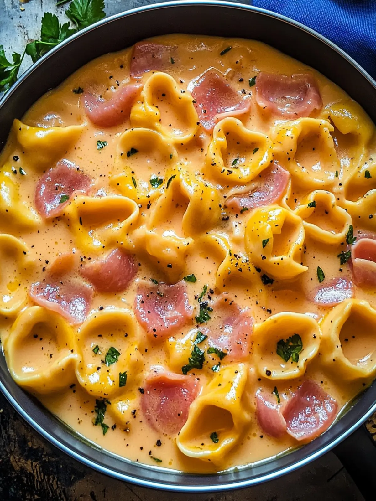 Cremige Tortellini mit Schinken-Käse-Soße schnell zubereiten 2 Cremige Tortellini mit Schinken-Käse-Soße