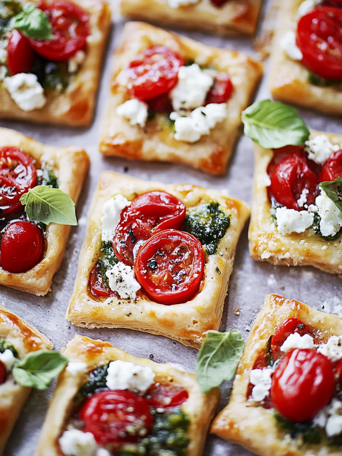 Tomaten-Blätterteig-Snacks mit veganem Feta und Kräutern 4 Tomato puff pastry snacks with vegan feta and herbs