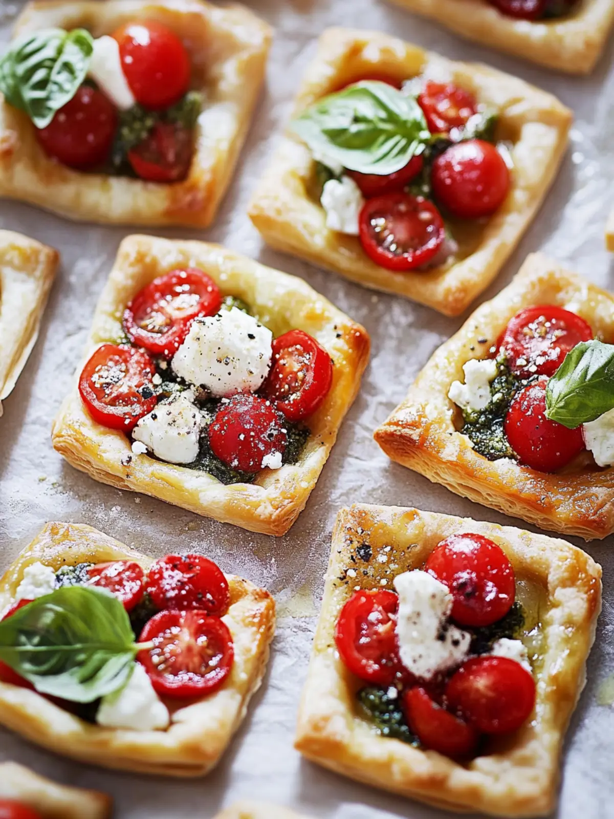 Tomaten-Blätterteig-Snacks mit veganem Feta und Kräutern 2 Tomato puff pastry snacks with vegan feta and herbs