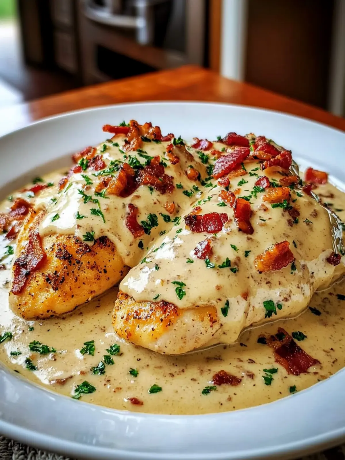 Cremige Hähnchenbrust mit knusprigem Bacon 4 Creamy chicken breast with crispy bacon