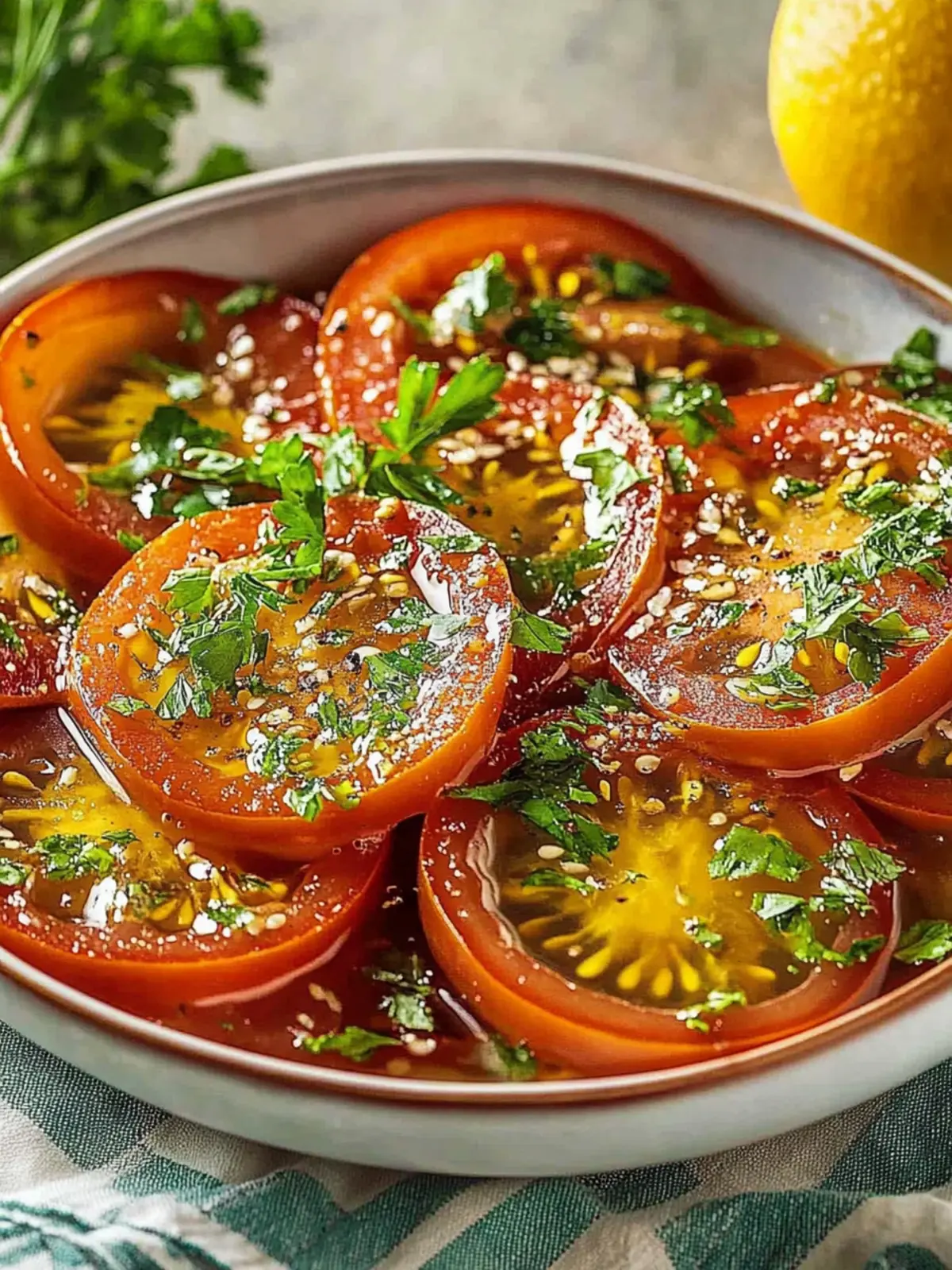 Mediterraner Tomatensalat mit Kräuter-Vinaigrette für den perfekten Genuss 4 Mediterraner Tomatensalat mit Kräuter-Vinaigrette