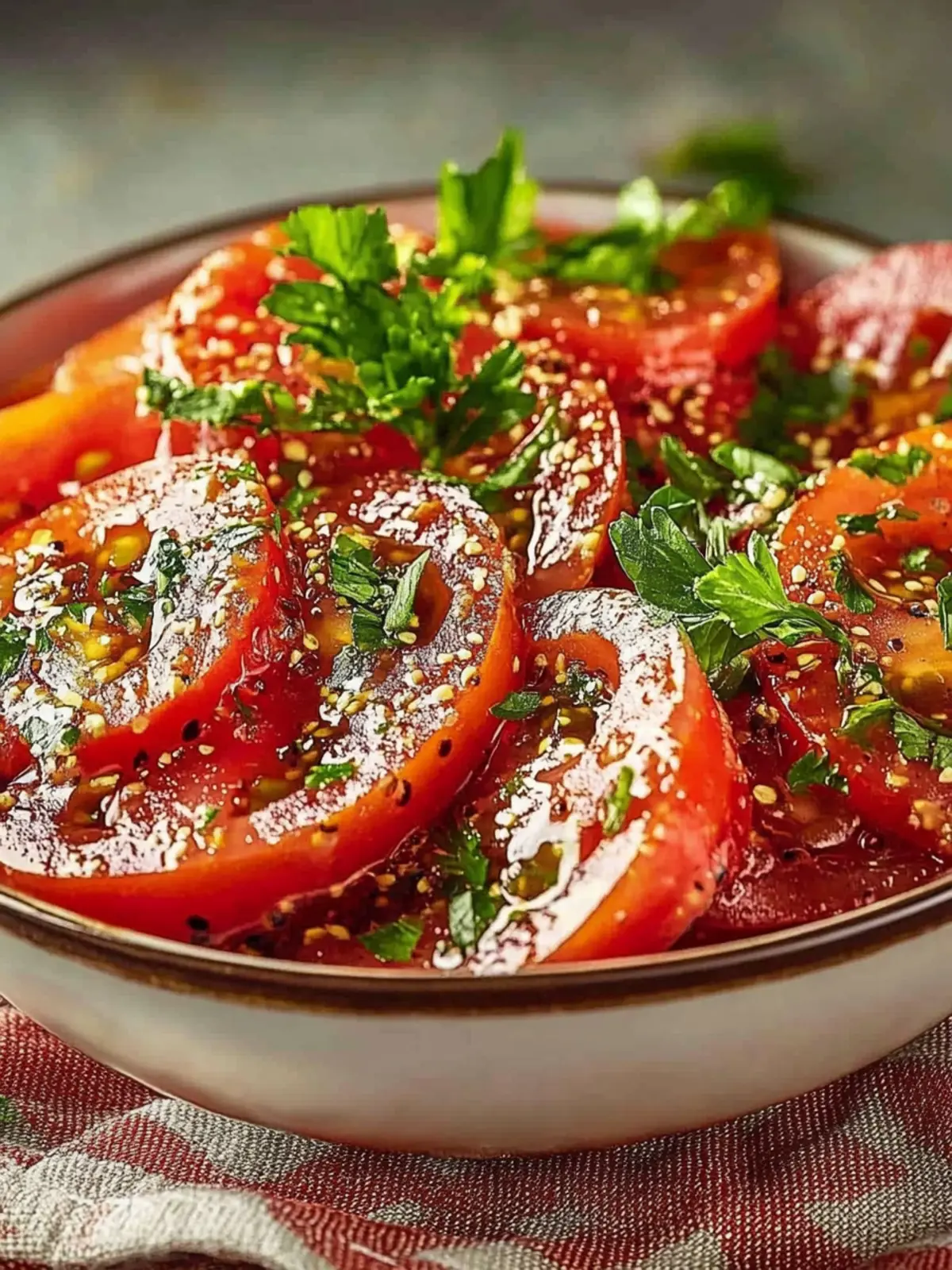 Mediterraner Tomatensalat mit Kräuter-Vinaigrette für den perfekten Genuss 2 Mediterraner Tomatensalat mit Kräuter-Vinaigrette