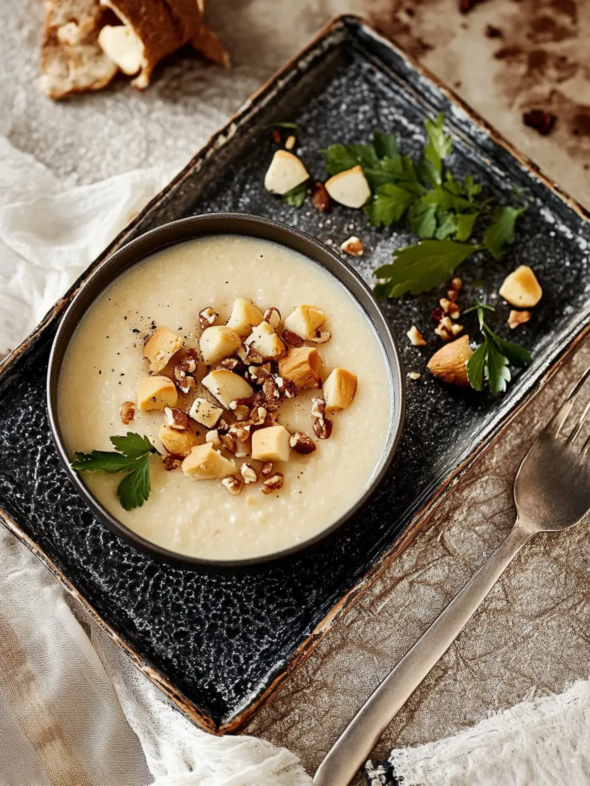 Selleriecremesuppe mit Birne und Haselnüssen genießen 3 Selleriecremesuppe mit Birne und Haselnüssen