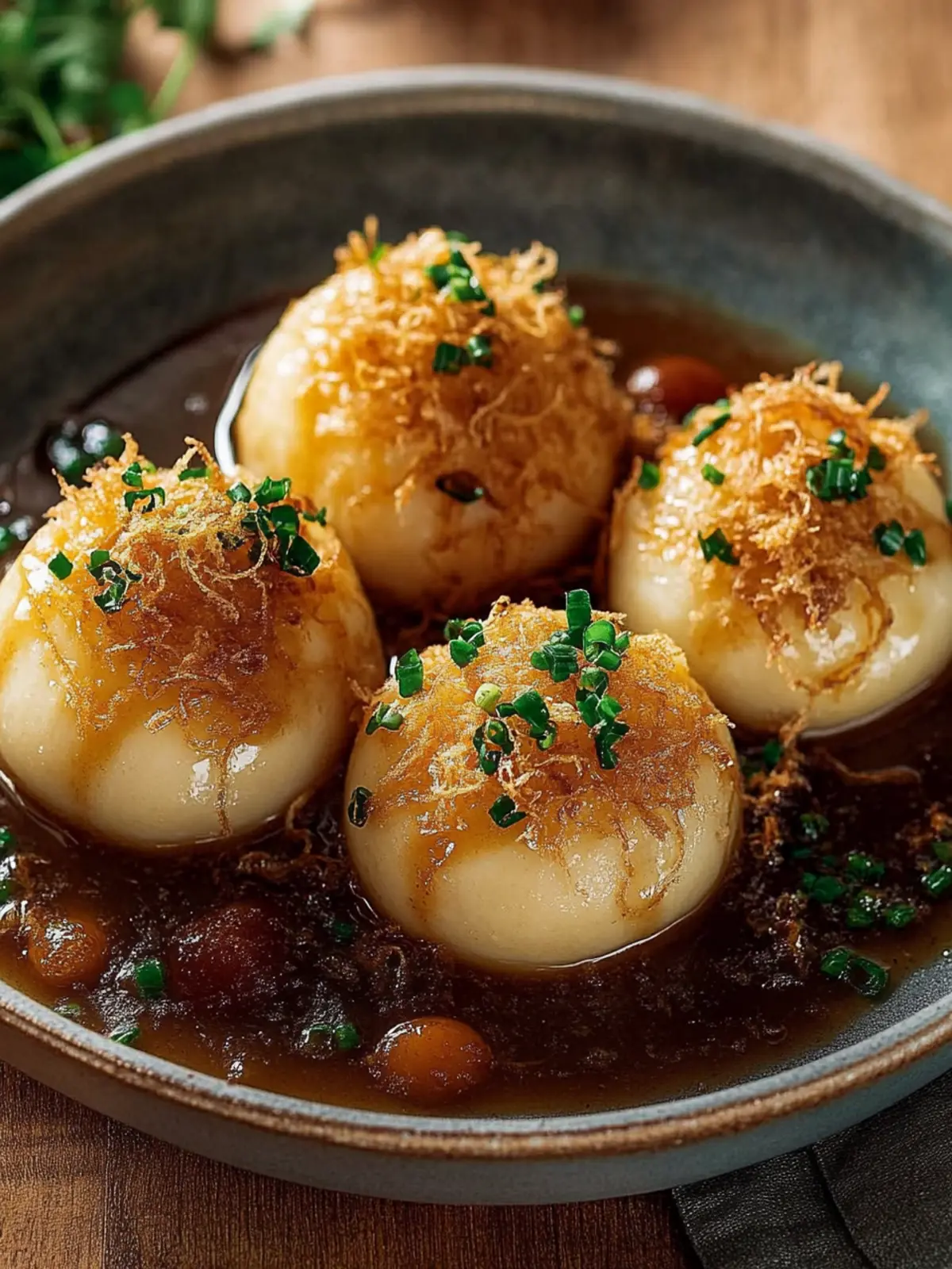 Klassische Kartoffelklöße mit Zwiebelsoße Rezept 3 Classic potato dumplings with onion sauce