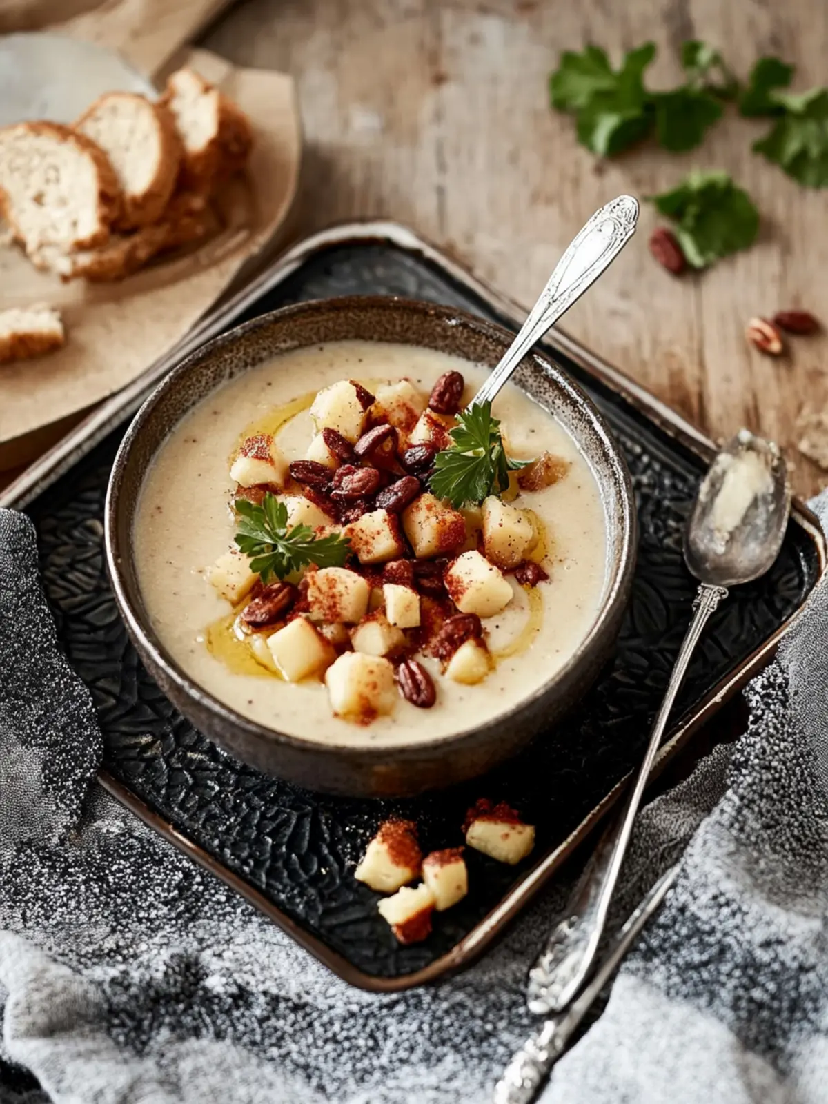 Selleriecremesuppe mit Birne und Haselnüssen genießen 2 Selleriecremesuppe mit Birne und Haselnüssen