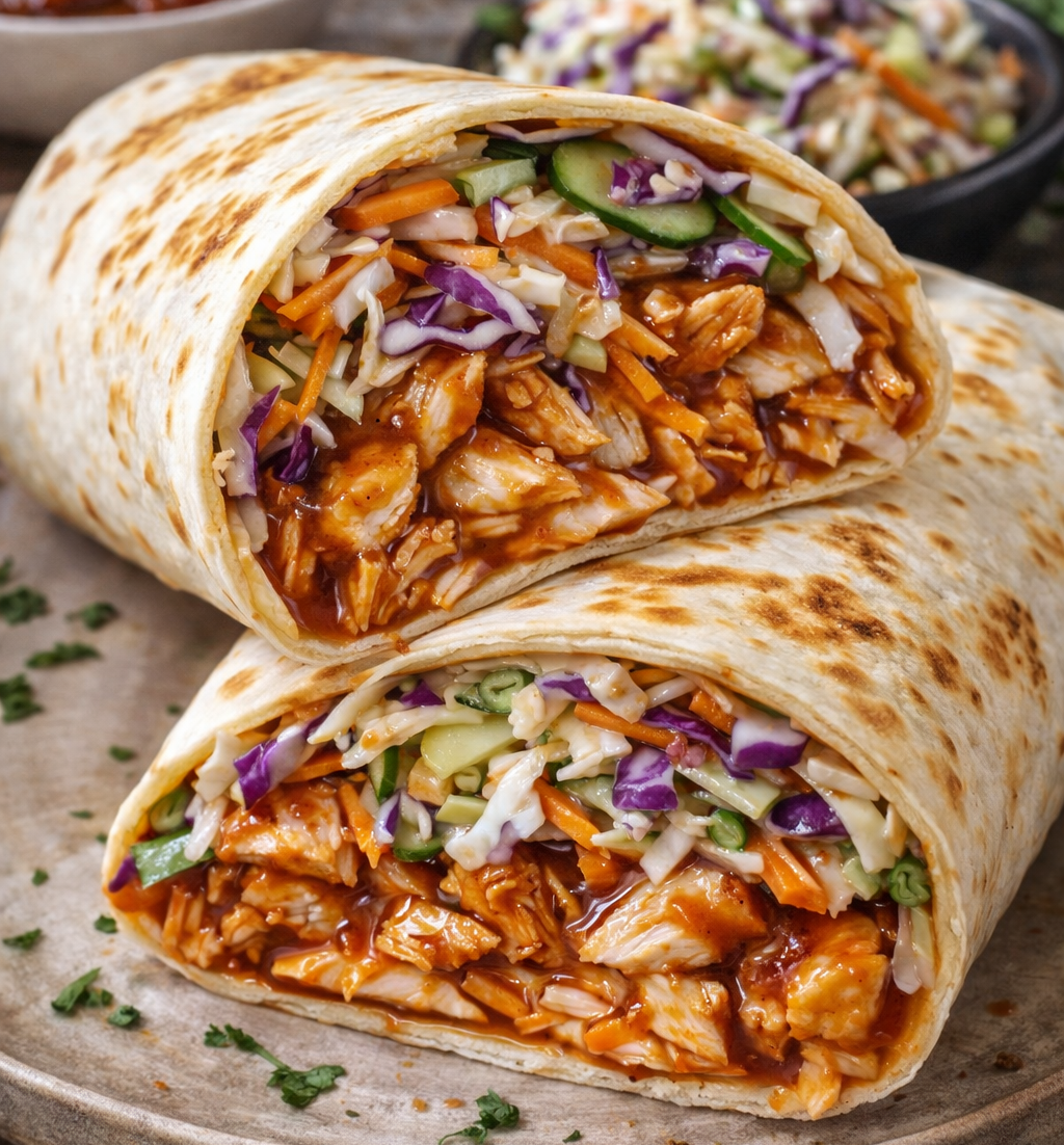 BBQ Hähnchen Coleslaw Wraps für frische Genussmomente 2 BBQ Hähnchen Coleslaw Wraps für frische Genussmomente