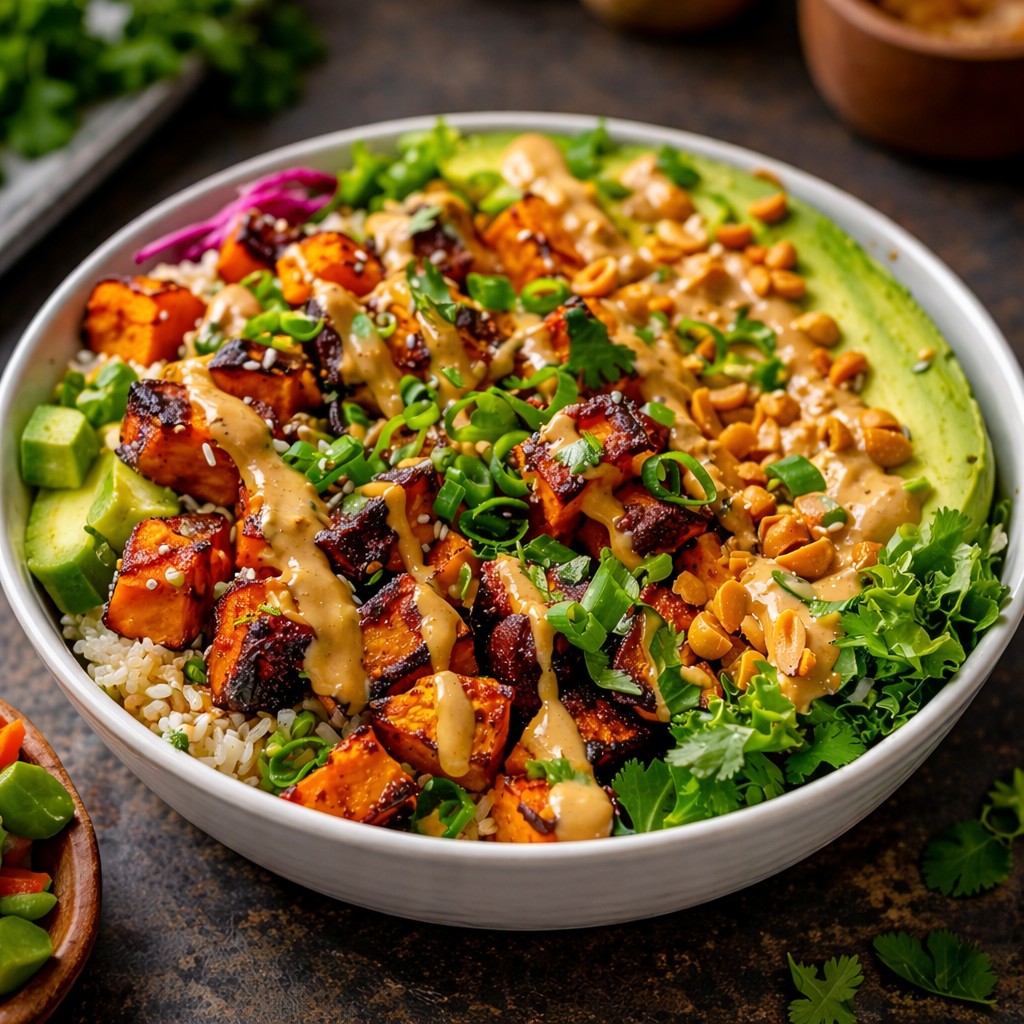 Erdnuss Süßkartoffel Buddha Bowl Rezept für pure Glücksmomente 2 Erdnuss Süßkartoffel Buddha Bowl Rezept für pure Glücksmomente