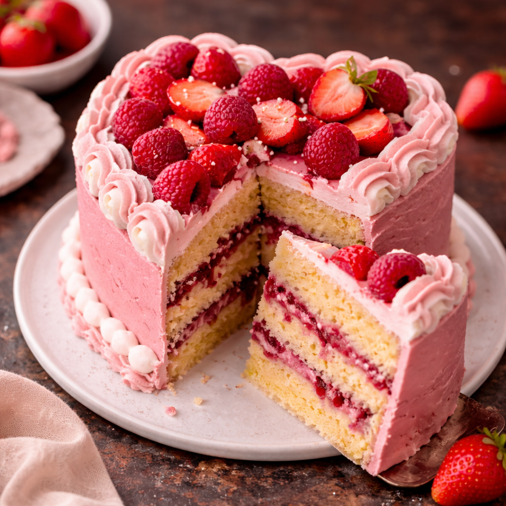 Veganer Herzförmiger Kuchen mit Beerentraum-Frosting 3 Veganer Herzförmiger Kuchen mit Beerentraum-Frosting