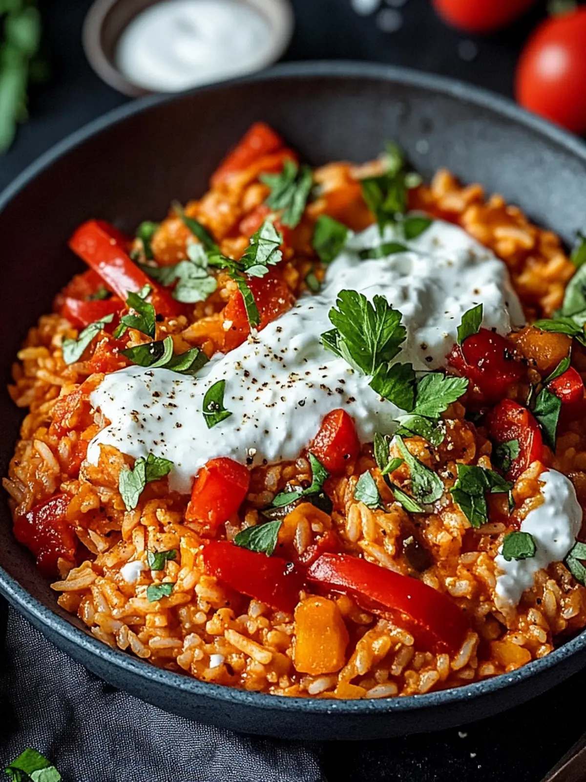 Paprika-Reis-Pfanne mit Joghurtsoße für gesunde Abende 5 Paprika-Reis-Pfanne mit Joghurtsoße