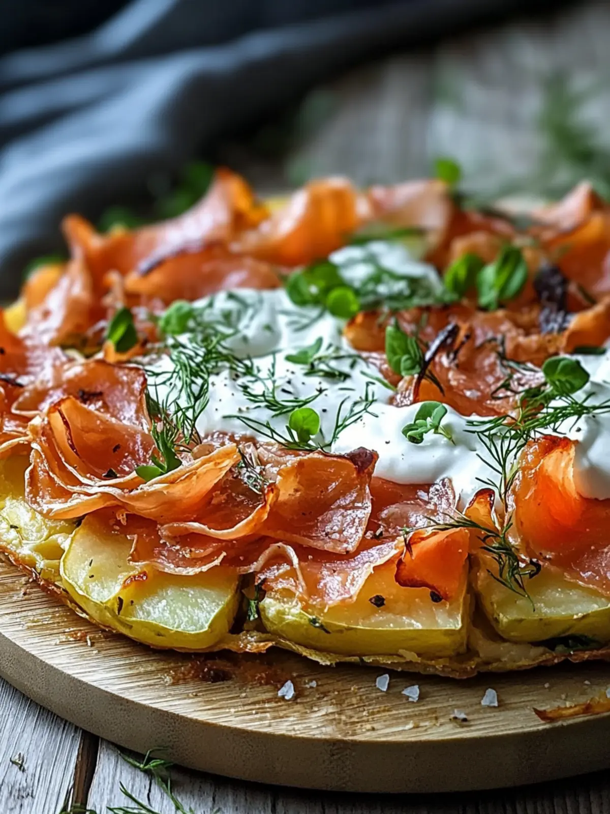Knusprige Kartoffelgalette mit Räucherlachs und Crème Fraîche genießen 3 Crispy potato galette with smoked salmon and crème fraîche