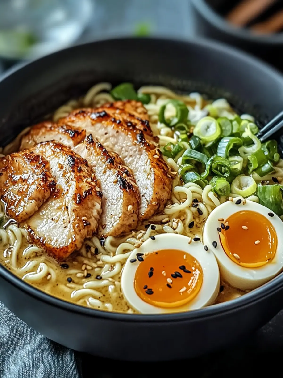 Hähnchen Ramen mit cremiger Knoblauchsoße für echte Genussmomente 5 Hähnchen Ramen mit cremiger Knoblauchsoße