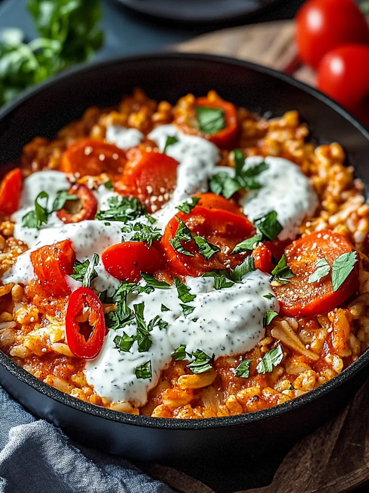 Paprika-Reis-Pfanne mit Joghurtsoße für gesunde Abende 3 Paprika-Reis-Pfanne mit Joghurtsoße