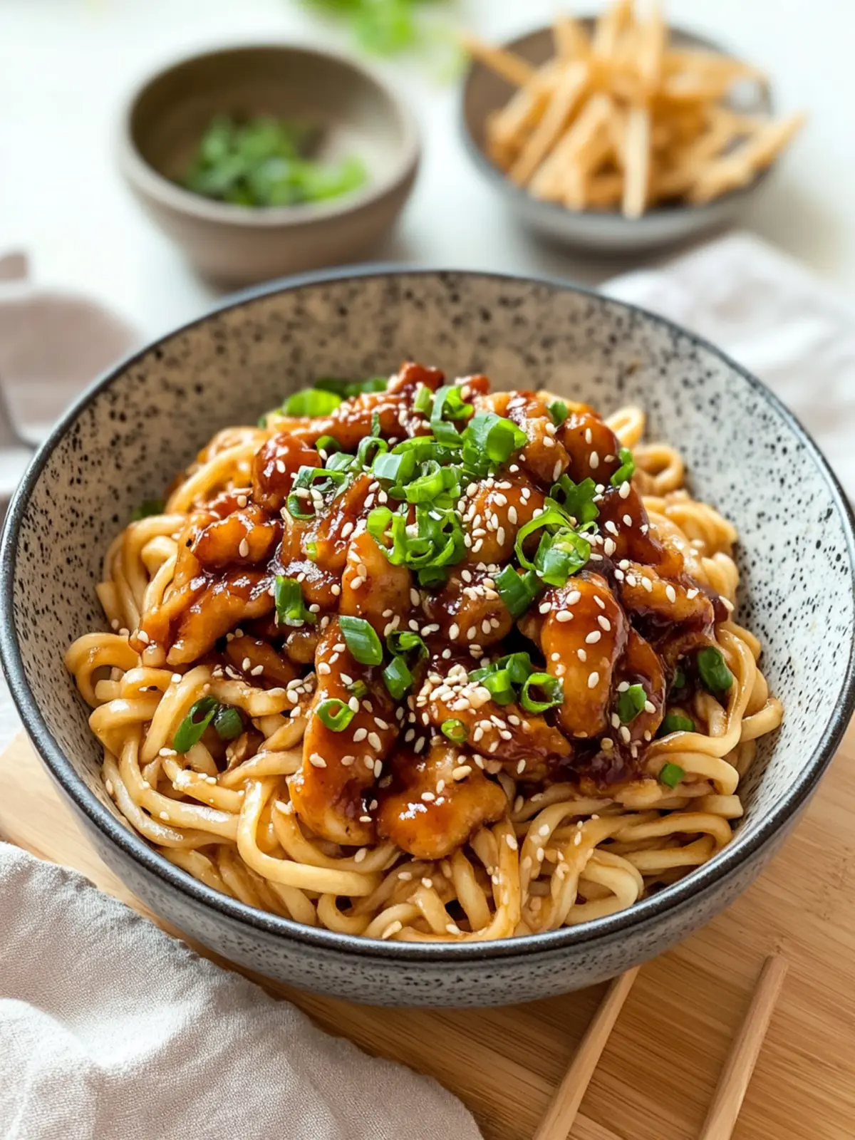 Knoblauchnudeln mit Teriyaki-Hähnchen für Genießer-Abende 3 Knoblauchnudeln mit Teriyaki-Hähnchen