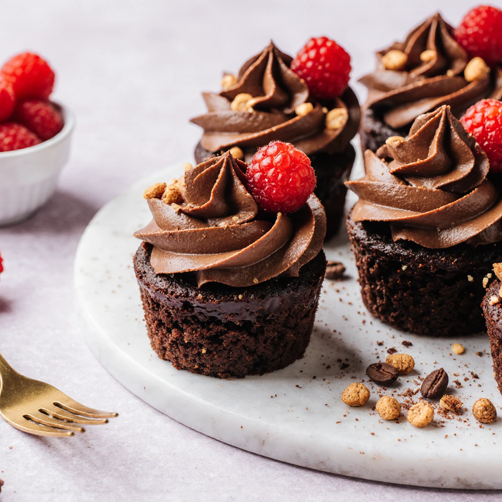Brownie Mini-Törtchen mit Schokocreme und Himbeeren für Genussmomente 3 Brownie Mini-Törtchen mit Schokocreme und Himbeeren für Genussmomente