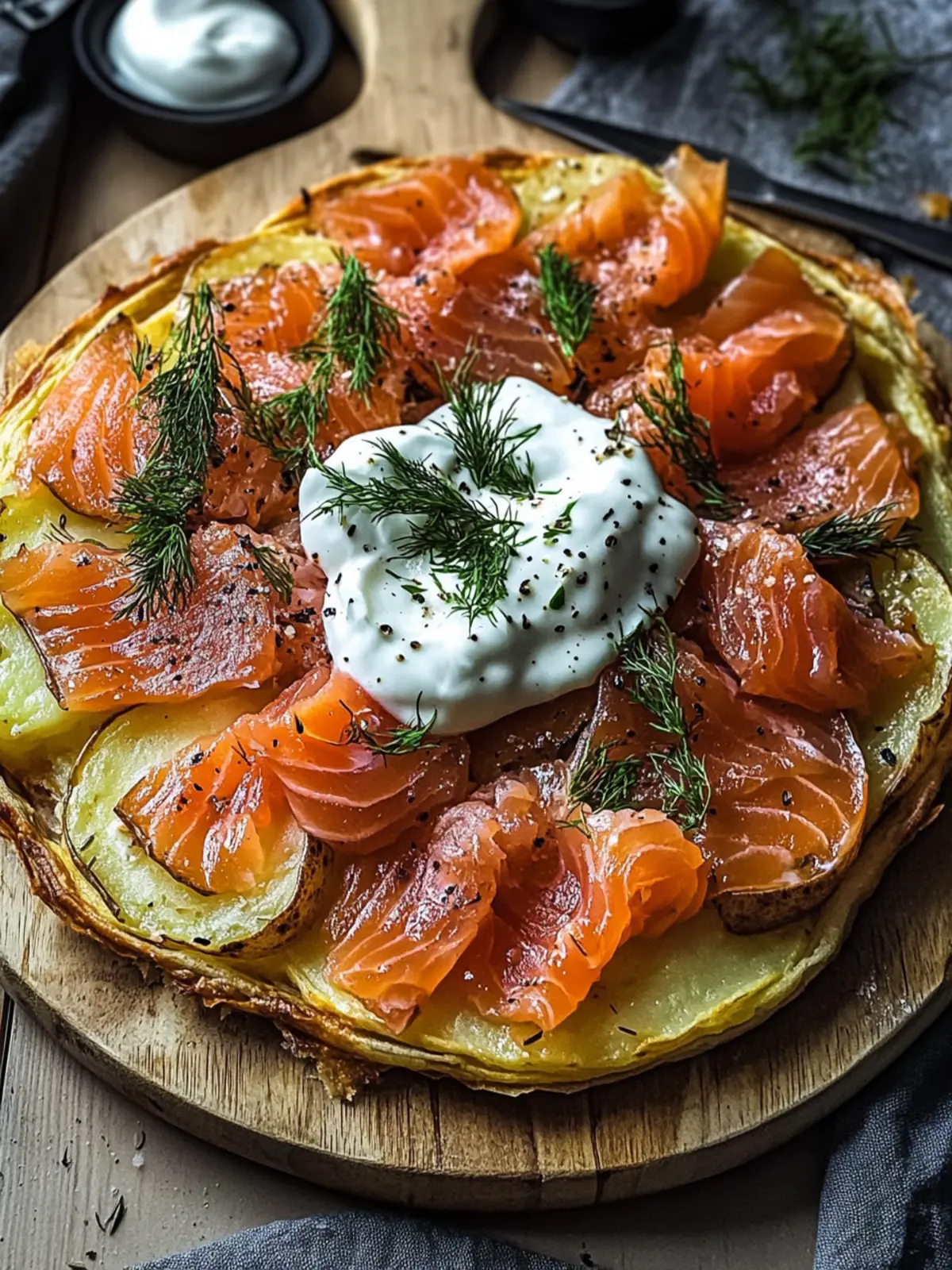 Knusprige Kartoffelgalette mit Räucherlachs und Crème Fraîche genießen 3 Crispy potato galette with smoked salmon and crème fraîche