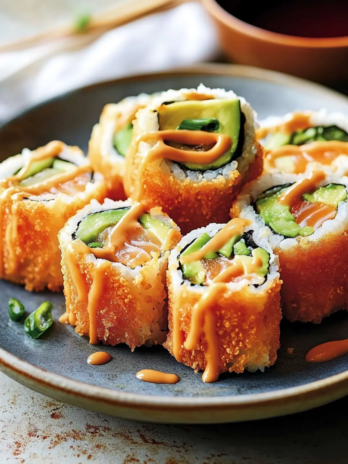 Knusprige gebratene Lachs- und Avocado-Rollen für zu Hause 5 Knusprige gebratene Lachs- und Avocado-Rollen