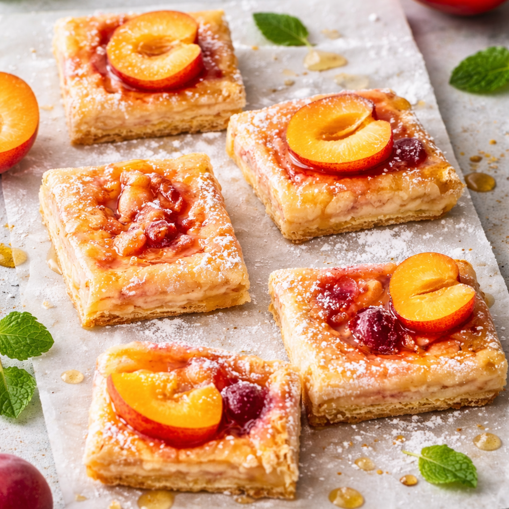 Blätterteig-Schnitten mit Aprikose: Fluffig, lecker und schnell 2 Blätterteig-Schnitten mit Aprikose: Fluffig, lecker und schnell