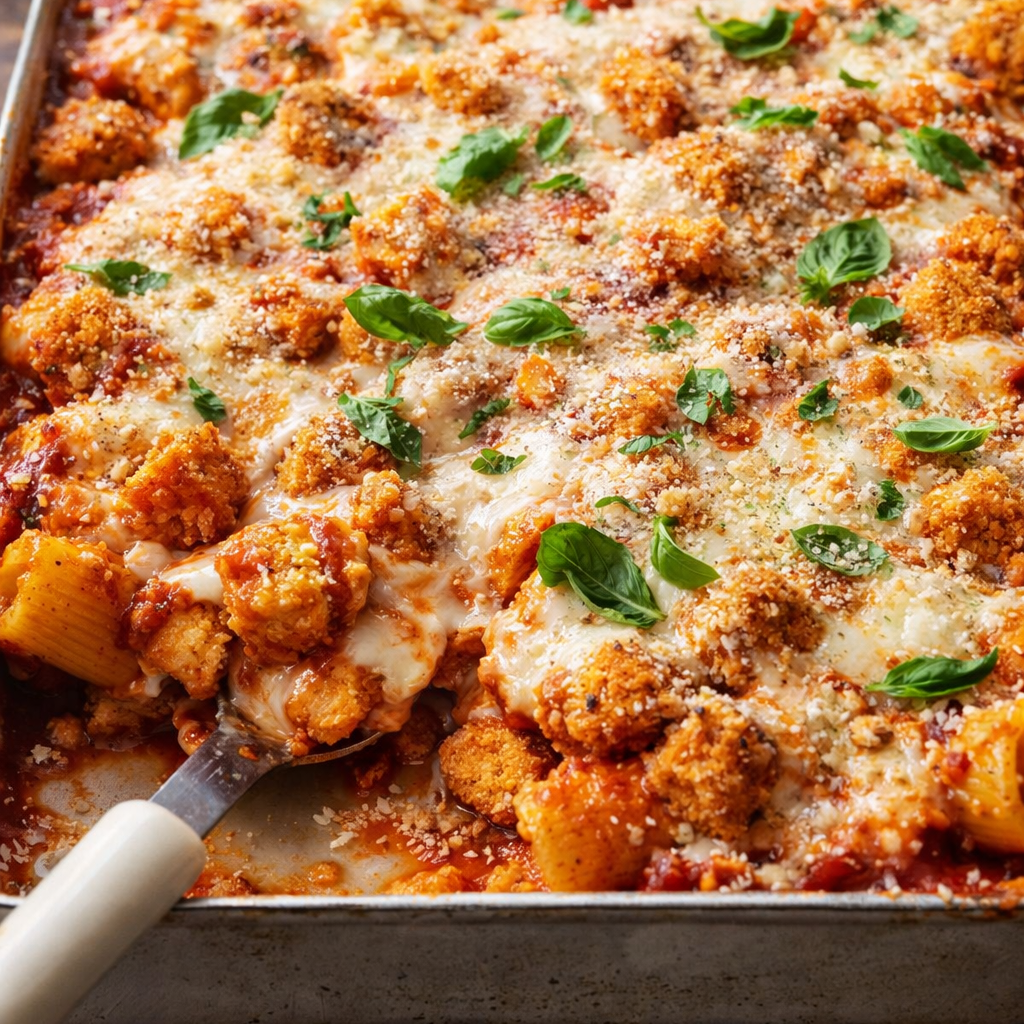 Hühnchen Nugget Parm Auflauf für die ganze Familie 3 Hühnchen Nugget Parm Auflauf für die ganze Familie