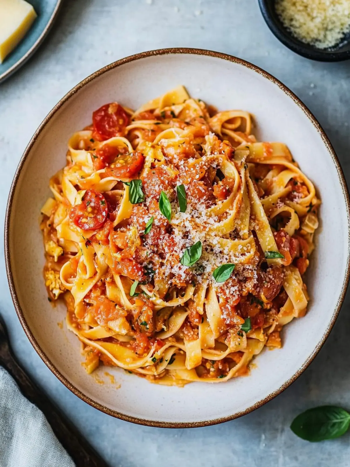 Vegane Tagliatelle mit cremiger Blumenkohl-Tomaten-Sauce 2 Tagliatelle with cauliflower-tomato sauce