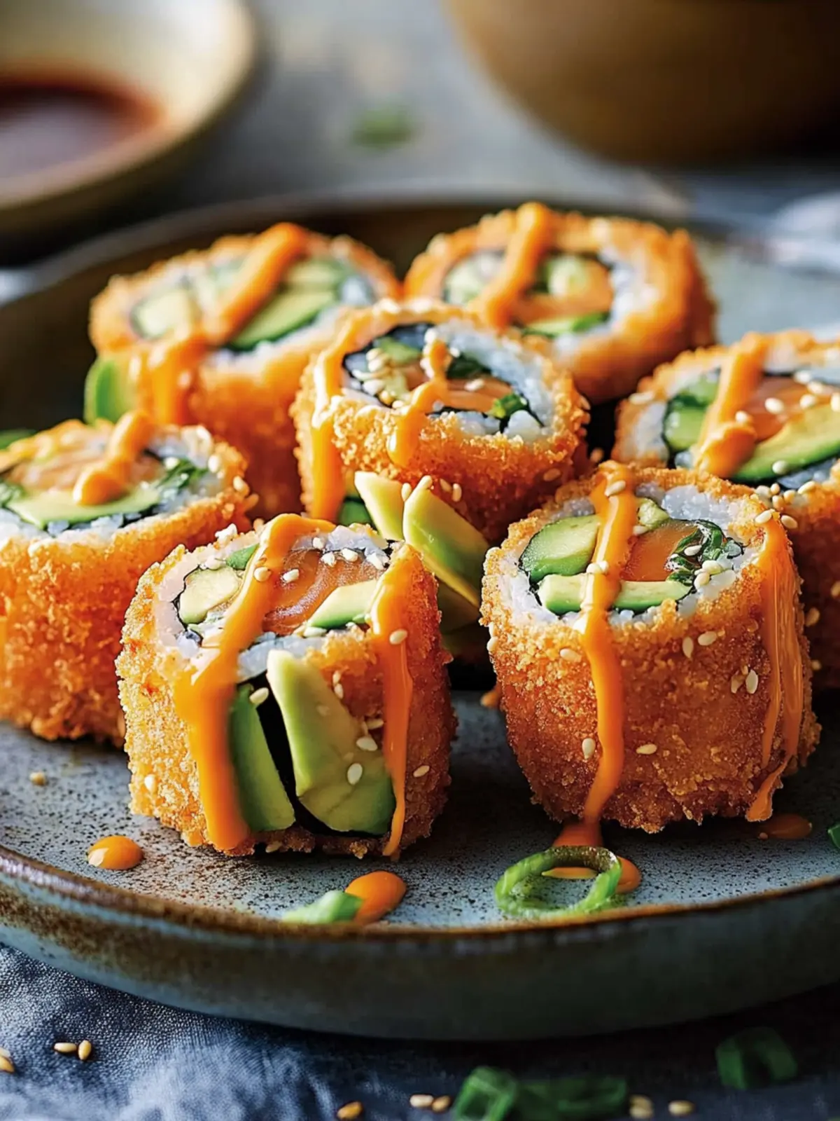 Knusprige gebratene Lachs- und Avocado-Rollen für zu Hause 3 Knusprige gebratene Lachs- und Avocado-Rollen