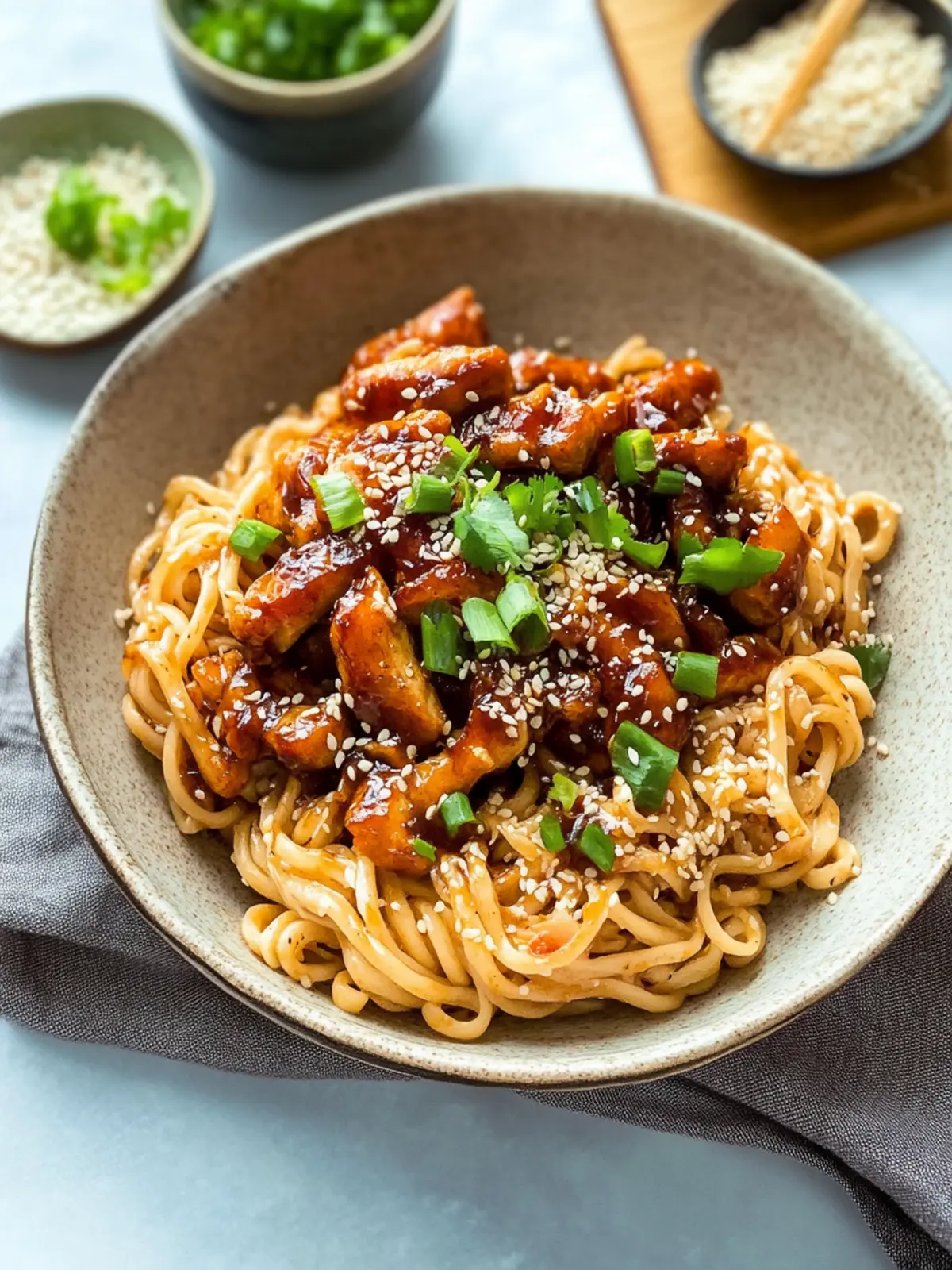 Knoblauchnudeln mit Teriyaki-Hähnchen für Genießer-Abende 5 Knoblauchnudeln mit Teriyaki-Hähnchen