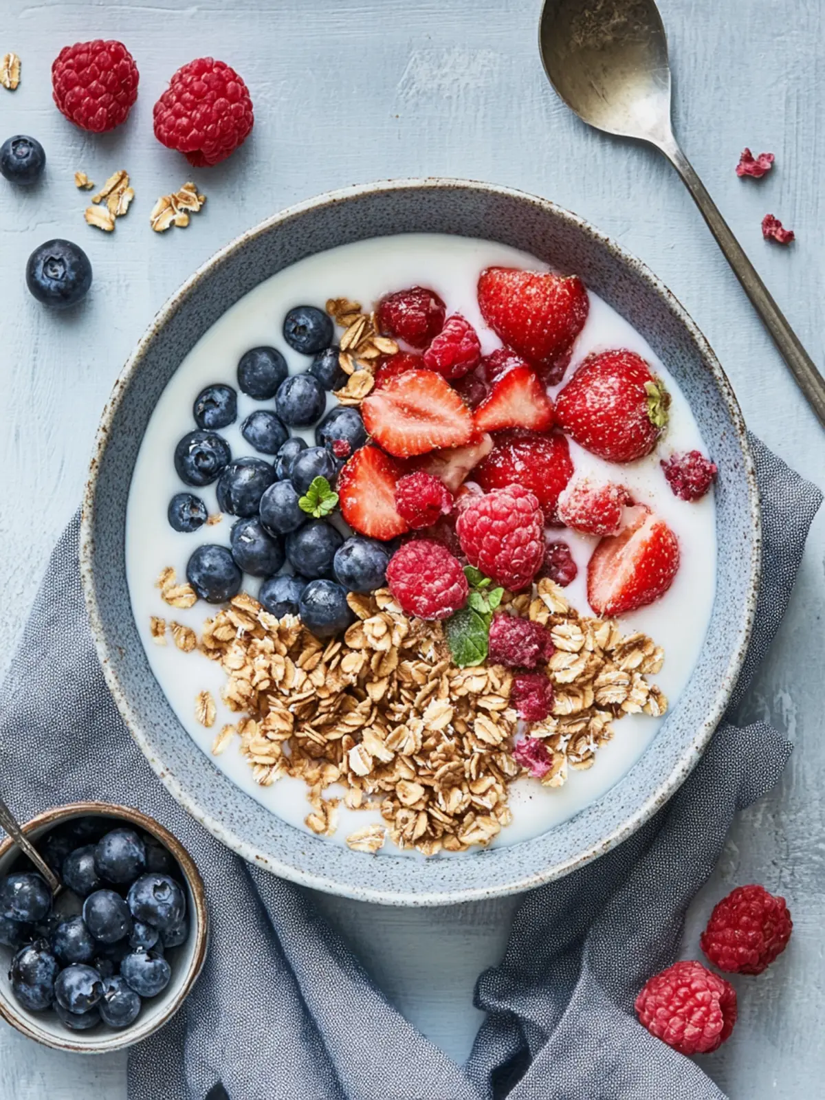 "Gesunde Müsli-Schüssel mit knusprigem Granola und Früchten" 4 Müsli-Schüssel