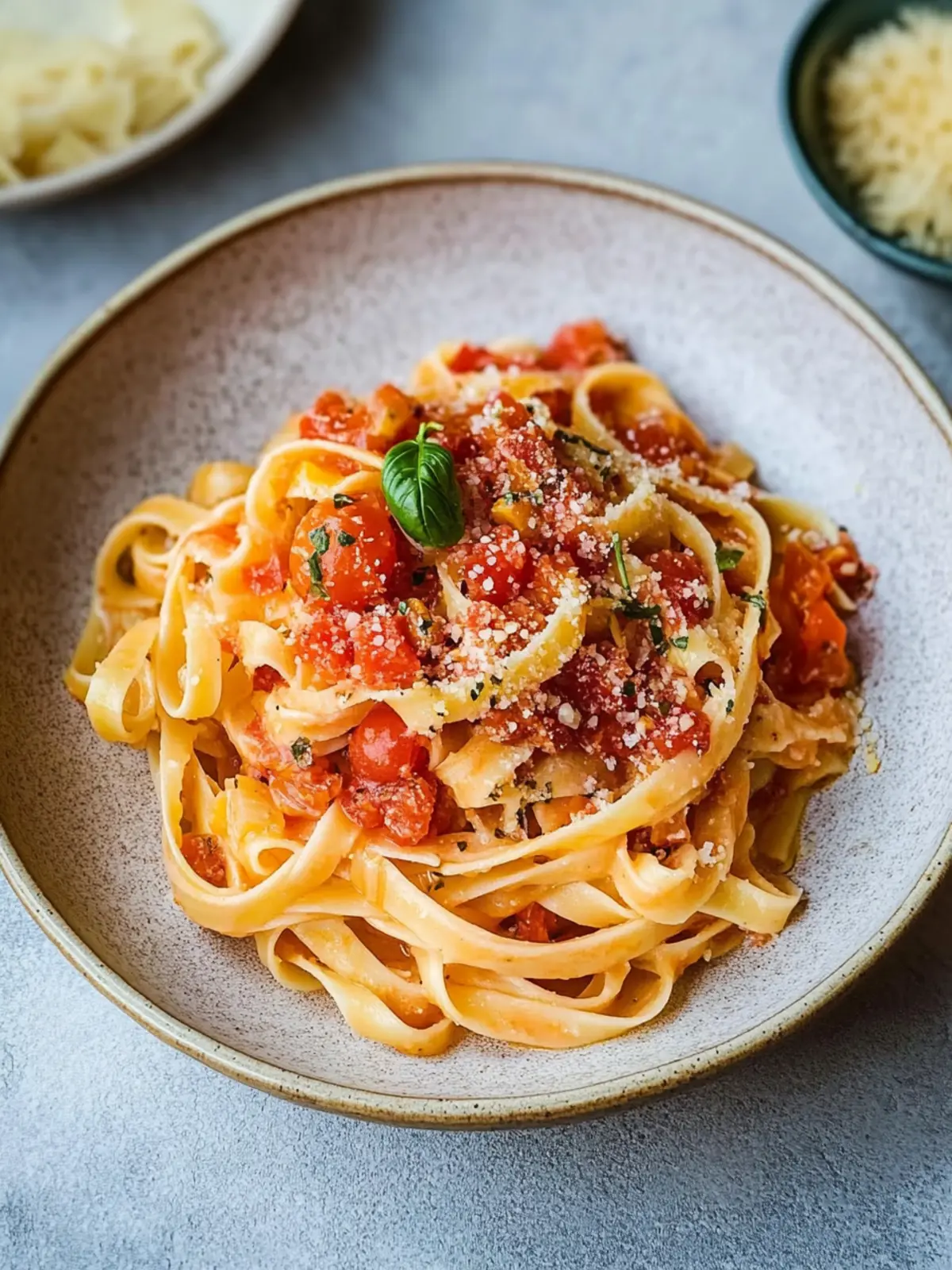Vegane Tagliatelle mit cremiger Blumenkohl-Tomaten-Sauce 4 Tagliatelle with cauliflower-tomato sauce