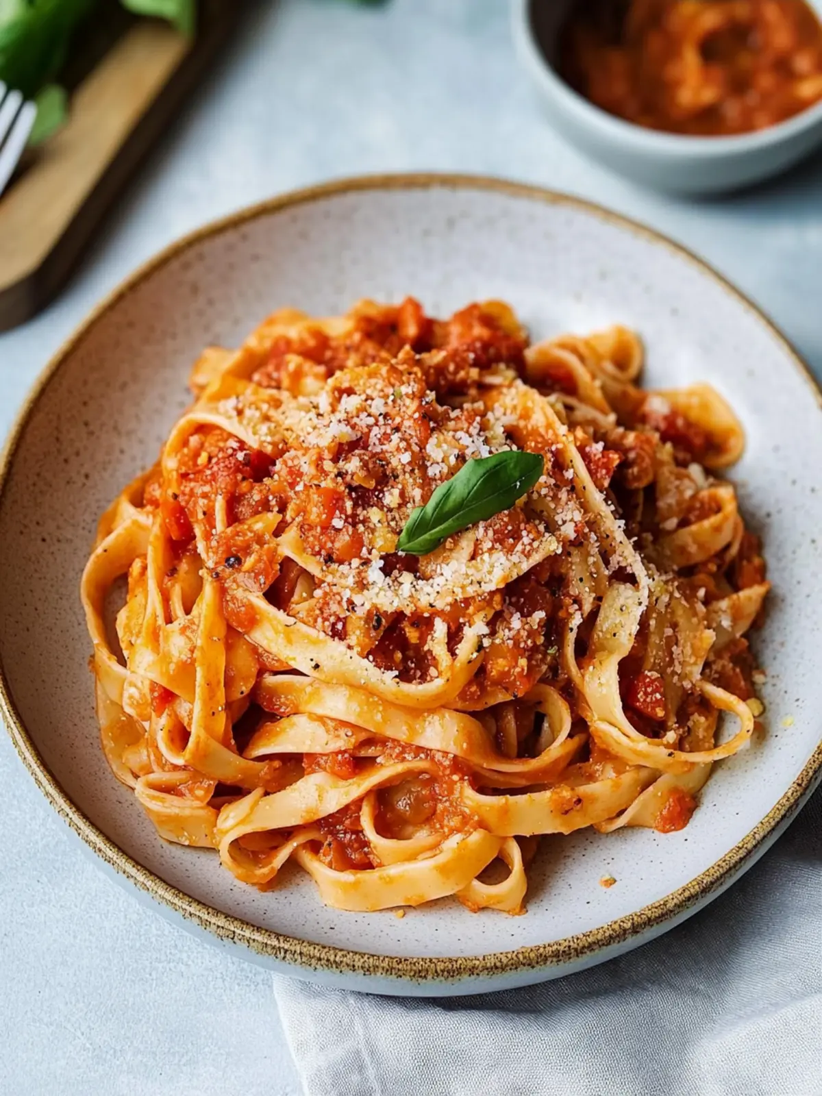 Vegane Tagliatelle mit cremiger Blumenkohl-Tomaten-Sauce 3 Tagliatelle with cauliflower-tomato sauce