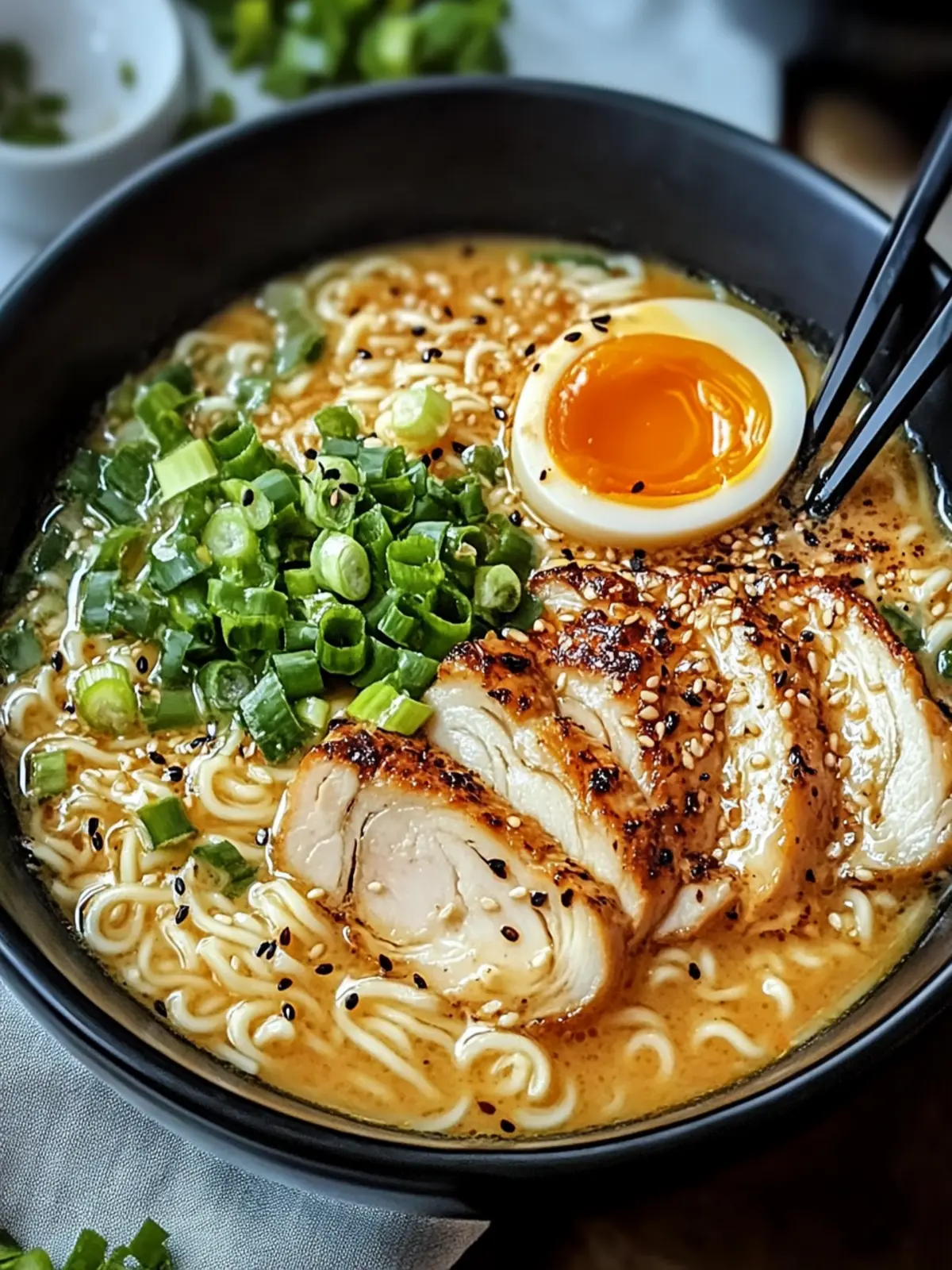 Hähnchen Ramen mit cremiger Knoblauchsoße für echte Genussmomente 4 Hähnchen Ramen mit cremiger Knoblauchsoße