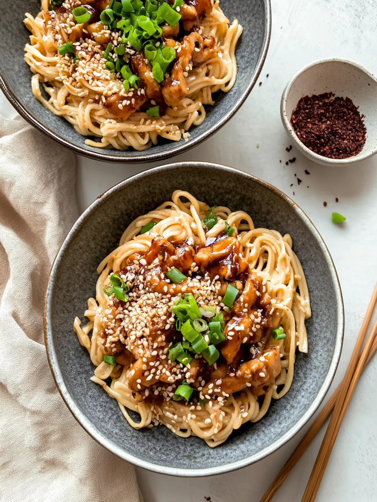 Knoblauchnudeln mit Teriyaki-Hähnchen für Genießer-Abende 2 Knoblauchnudeln mit Teriyaki-Hähnchen