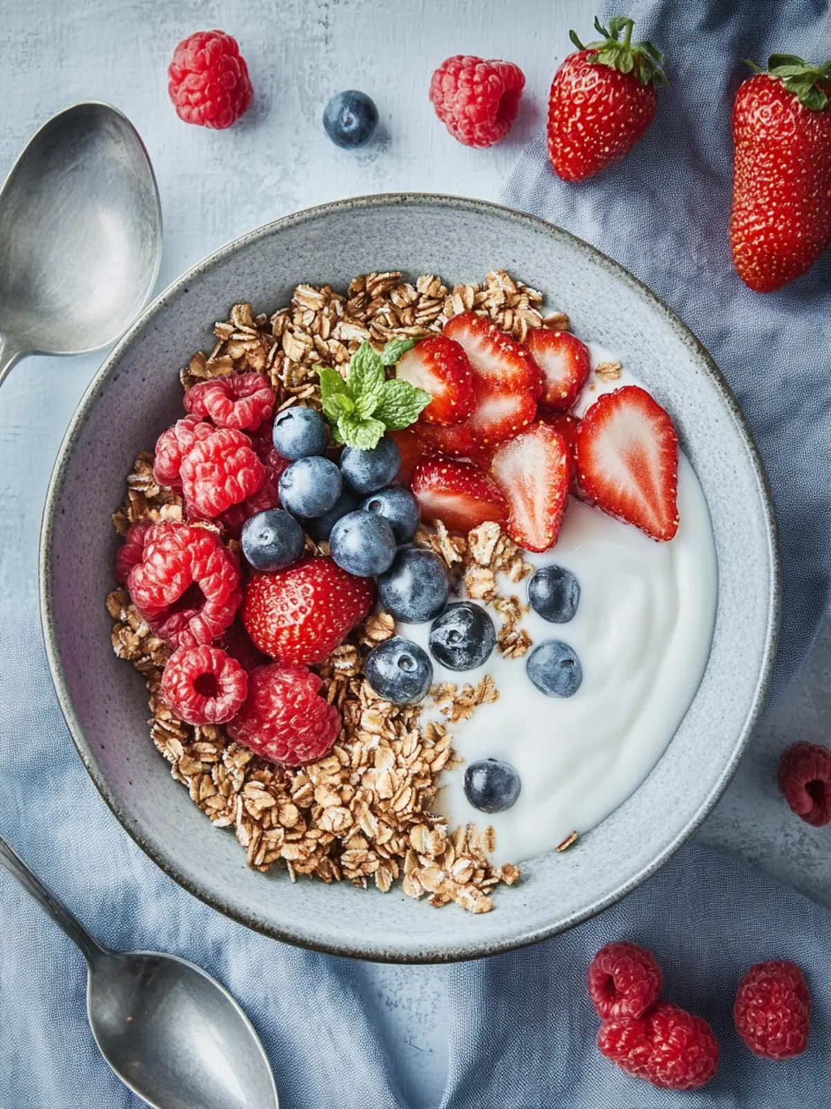 "Gesunde Müsli-Schüssel mit knusprigem Granola und Früchten" 3 Müsli-Schüssel