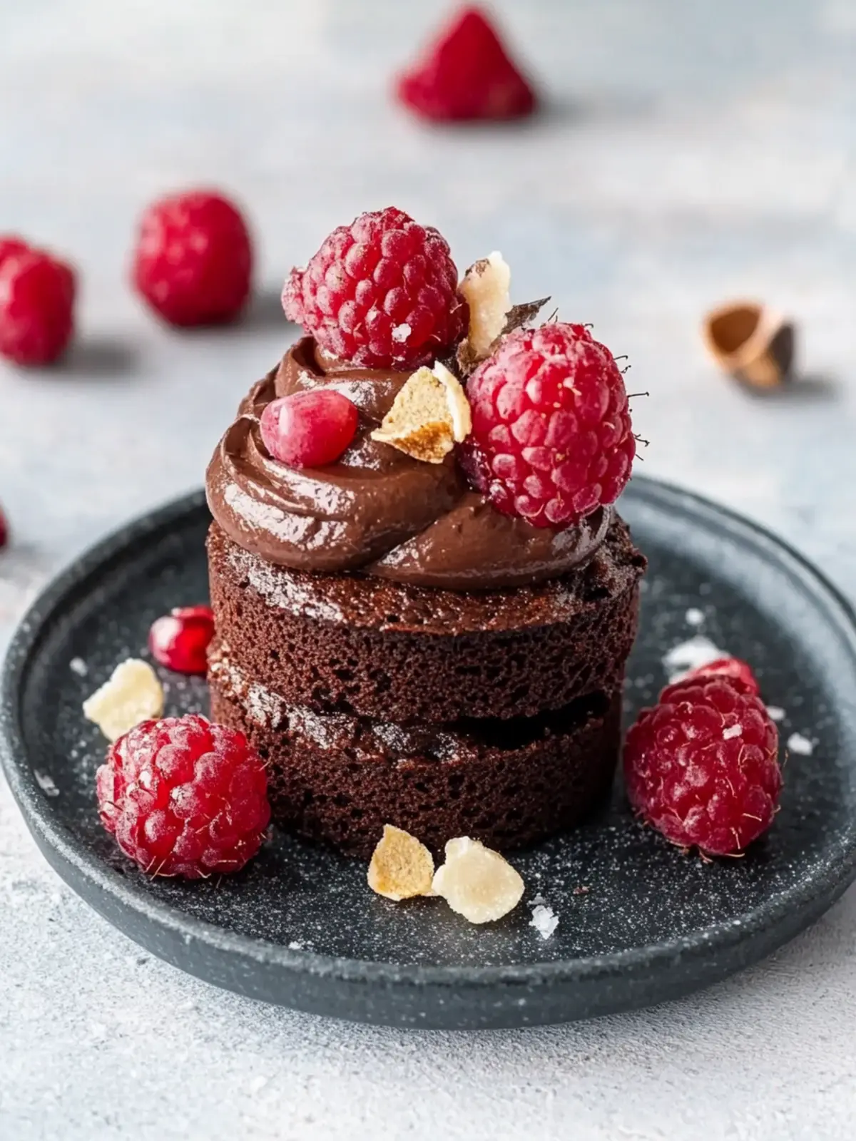 Brownie Mini-Törtchen mit Schokocreme und Himbeeren für Genussmomente 3 Brownie Mini-Törtchen mit Schokocreme und Himbeeren