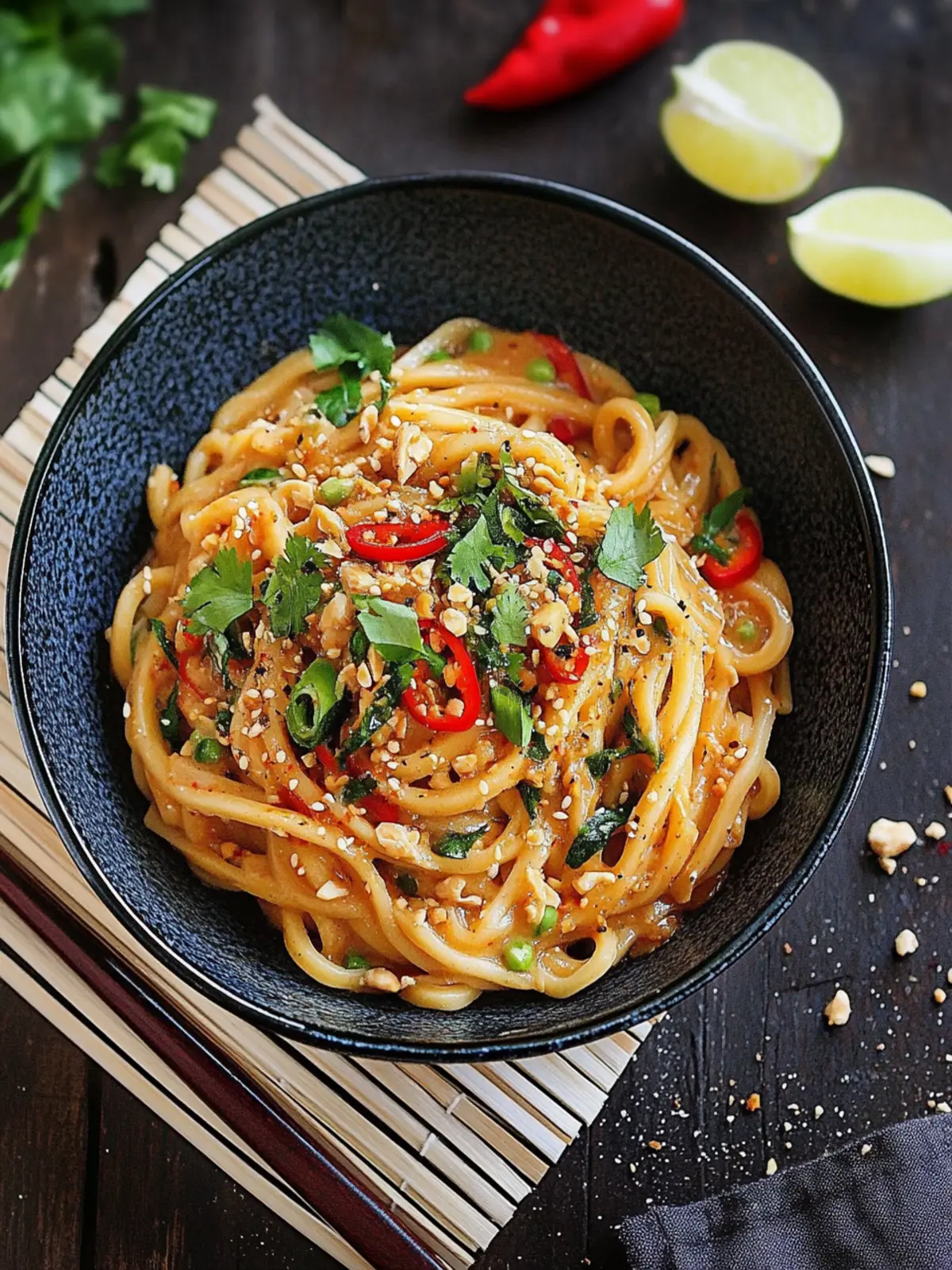 Udon Nudelpfanne mit Erdnusssoße und Chili: Schnell und Lecker 4 Udon noodle pan with peanut sauce and chili