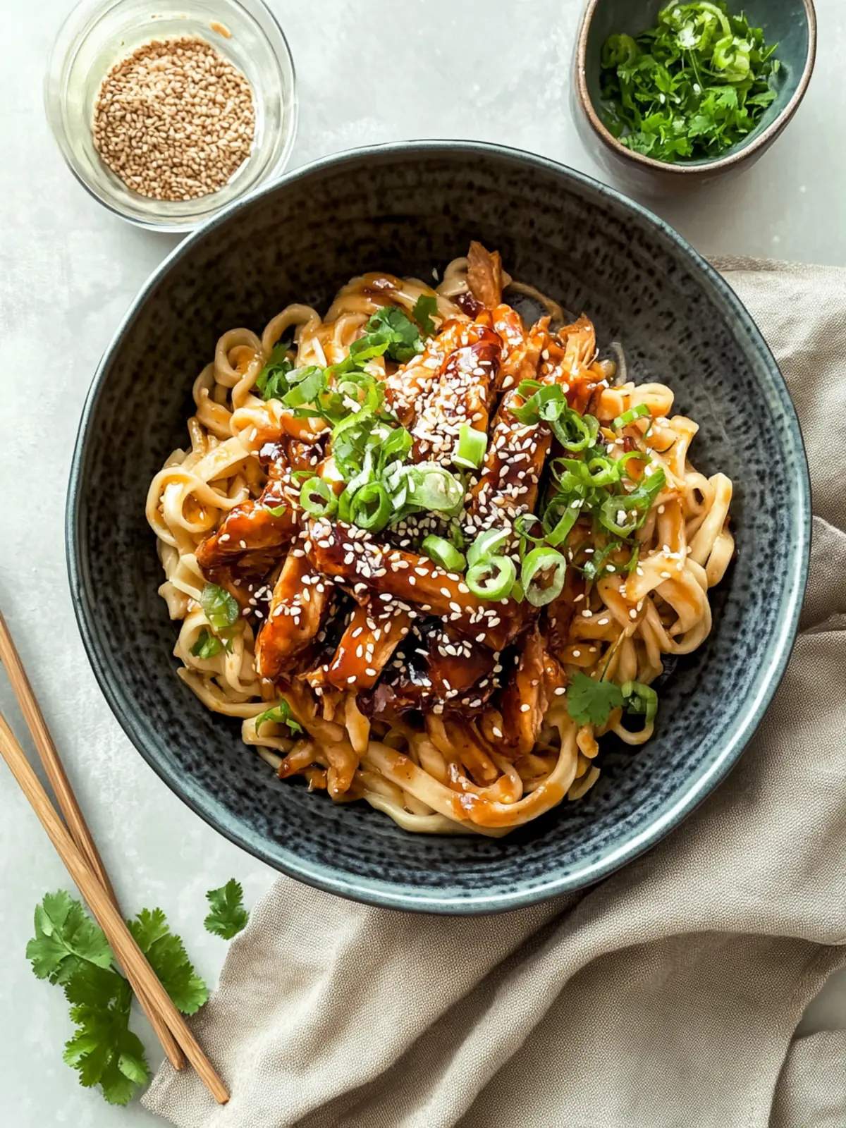 Knoblauchnudeln mit Teriyaki-Hähnchen für Genießer-Abende 4 Knoblauchnudeln mit Teriyaki-Hähnchen