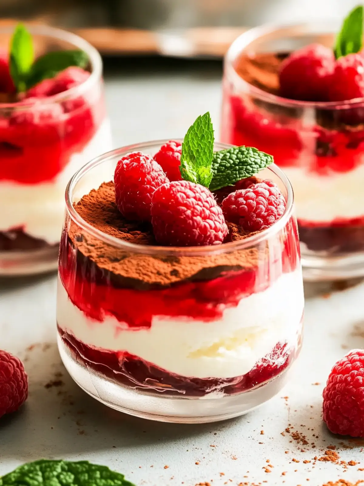 Cremiger Mascarpone Dessert mit gefrorenen Früchten 4 Creamy Mascarpone Dessert in a Glass with Frozen Fruits