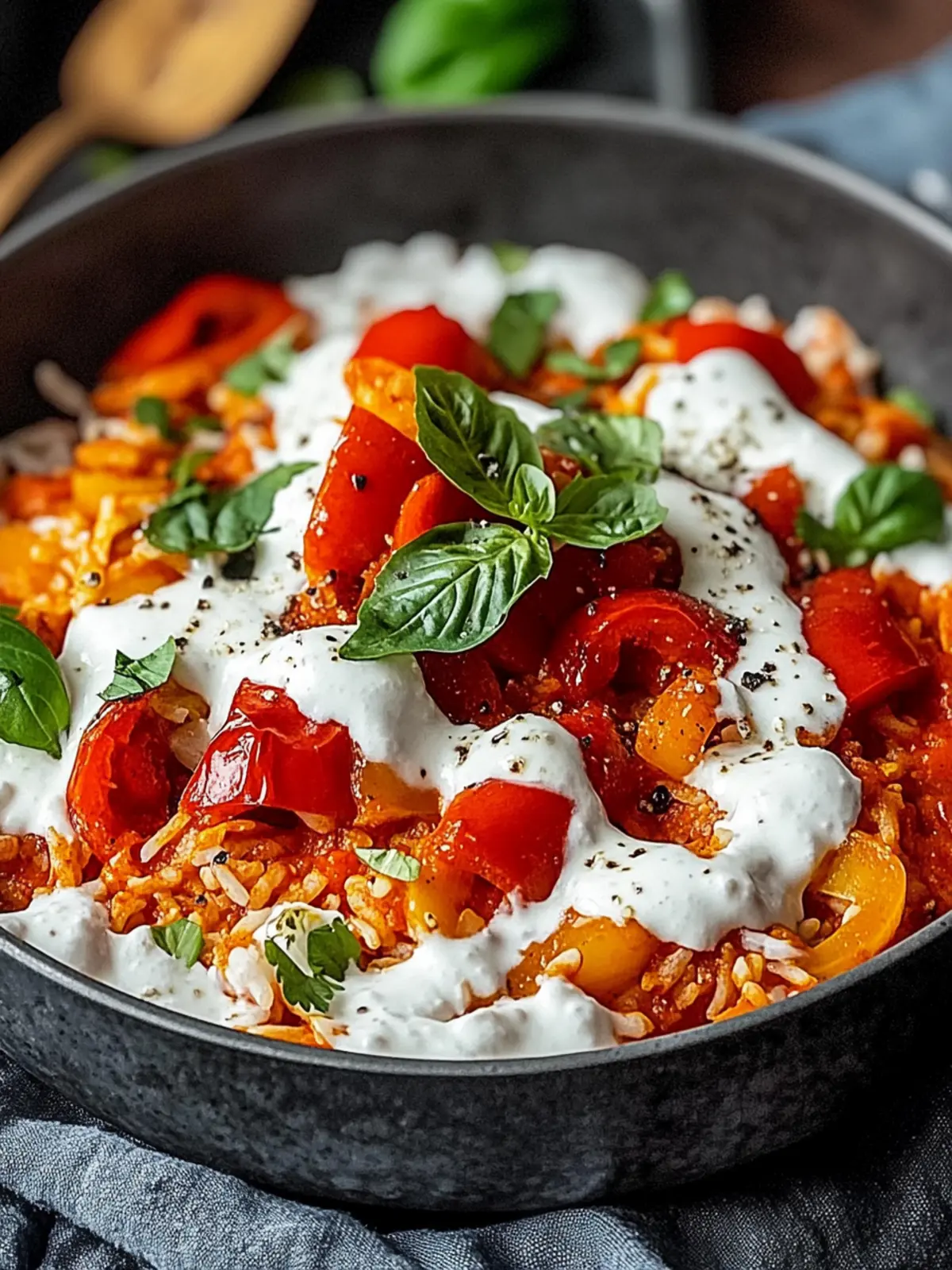 Paprika-Reis-Pfanne mit Joghurtsoße für gesunde Abende 2 Paprika-Reis-Pfanne mit Joghurtsoße