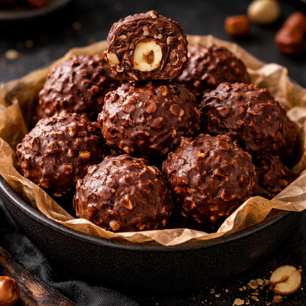 Hausgemachte Ferrero Rocher Haselnusstrüffel – Gesund genießen! 3 Hausgemachte Ferrero Rocher Haselnusstrüffel – Gesund genießen!