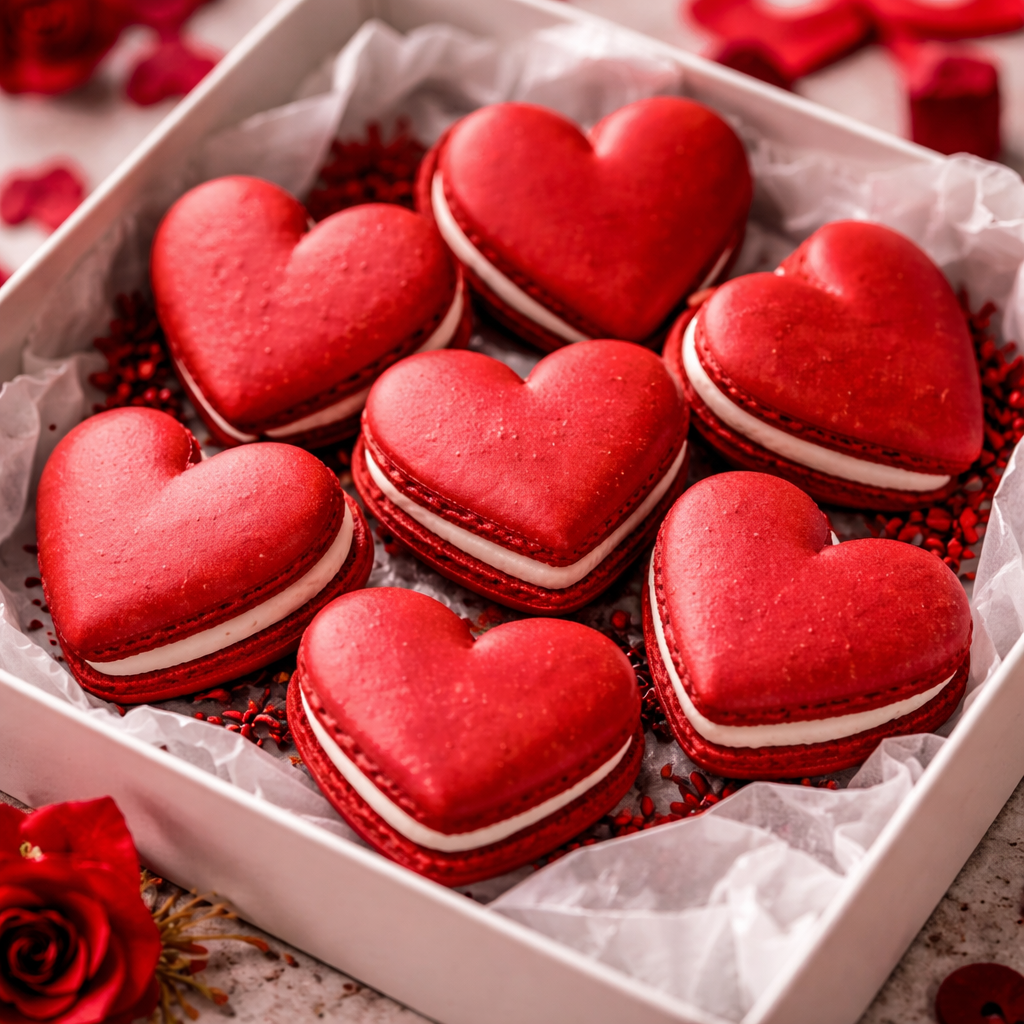 Rote Velvet Macarons mit Mascarpone Frosting für besondere Anlässe 3 Rote Velvet Macarons mit Mascarpone Frosting für besondere Anlässe