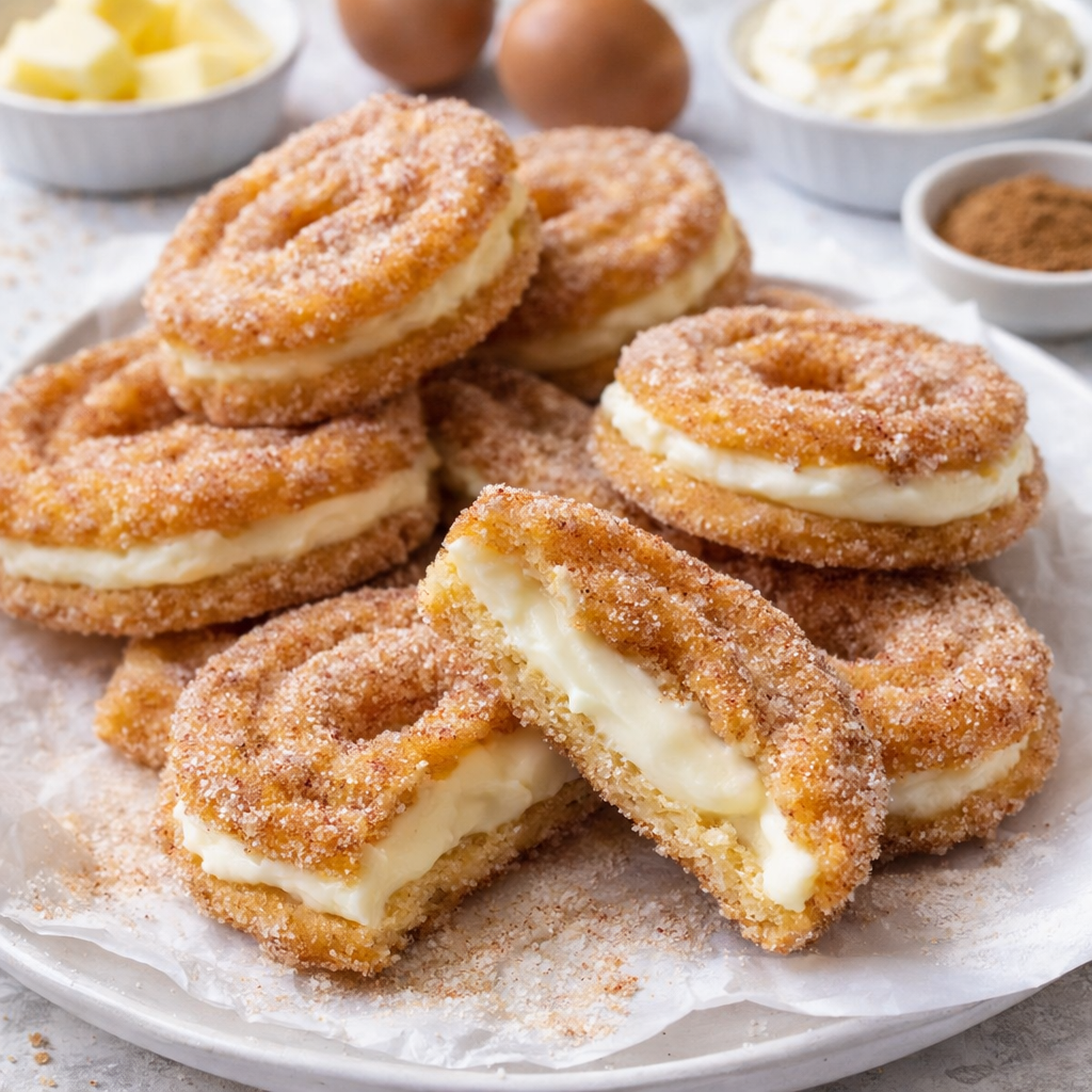 Käsekuchen-gefüllte Churro-Kekse – Genuss in jedem Biss! 2 Käsekuchen-gefüllte Churro-Kekse – Genuss in jedem Biss!