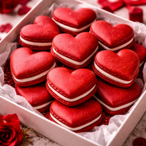 Rote Velvet Macarons mit Mascarpone Frosting für besondere Anlässe 2 Rote Velvet Macarons mit Mascarpone Frosting für besondere Anlässe