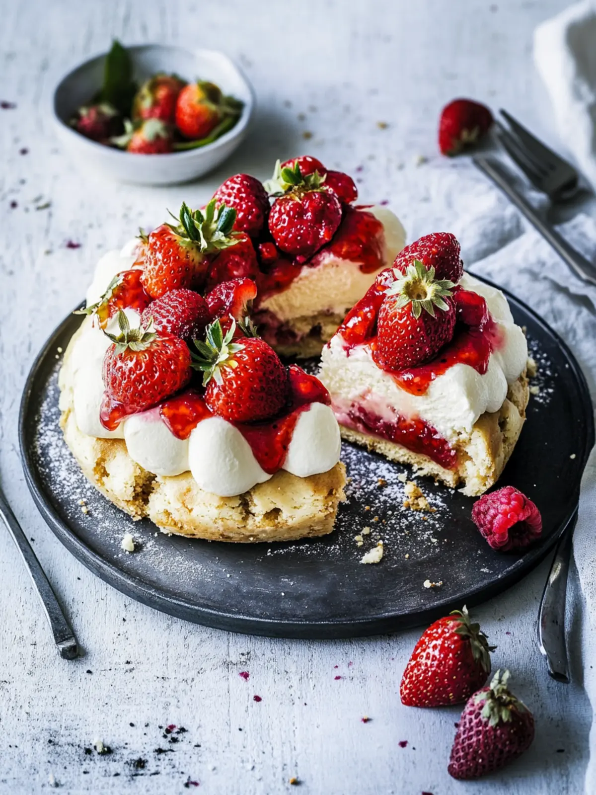 Saftige Streuseltaler mit Erdbeer-Sahne für Genussmomente 3 Streuseltaler mit Erdbeer-Sahne
