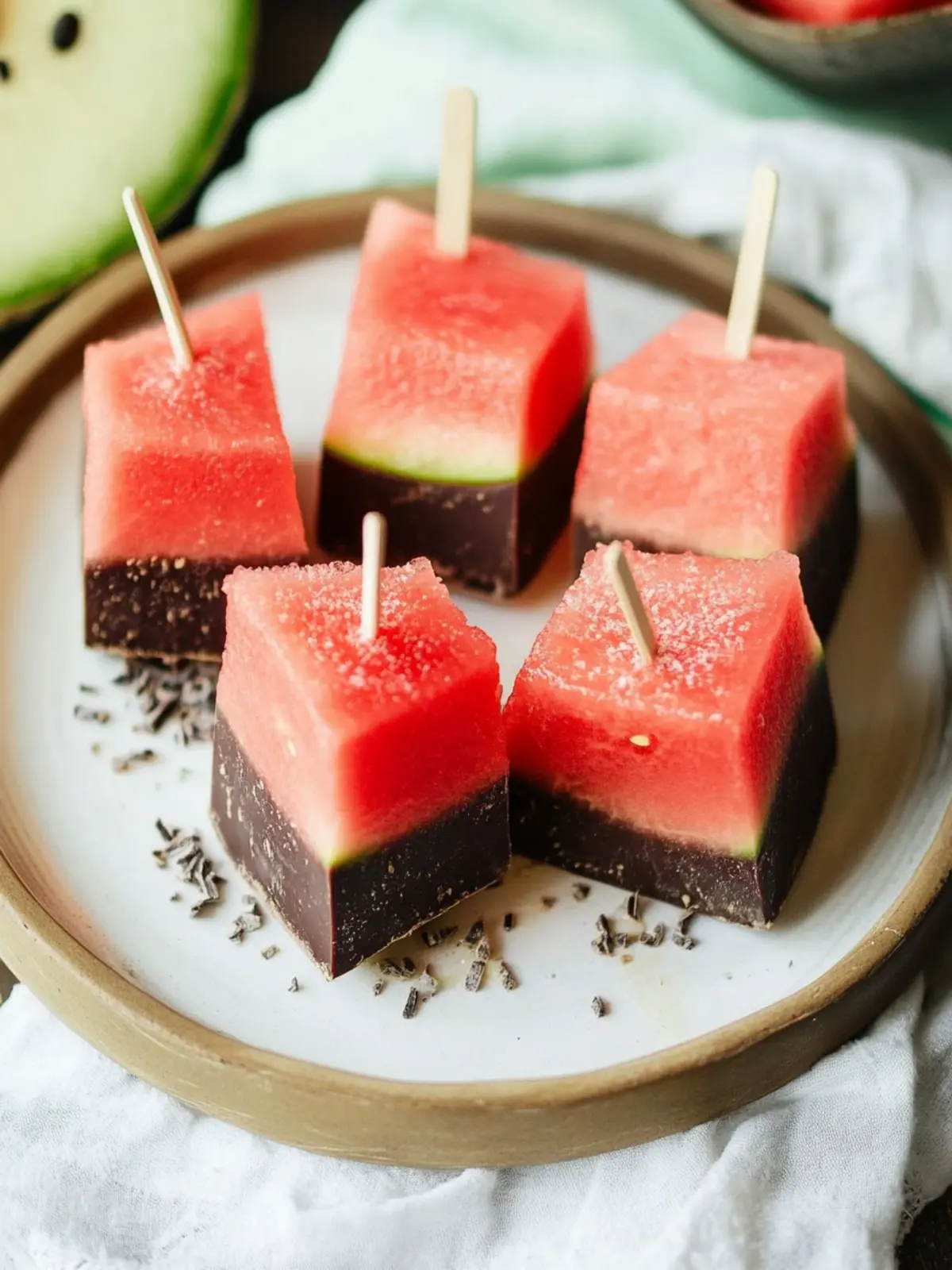 Schokolade-getauchter Wassermelonen: Ein leichter Sommergenuss 4 Schokolade-getauchter Wassermelonen