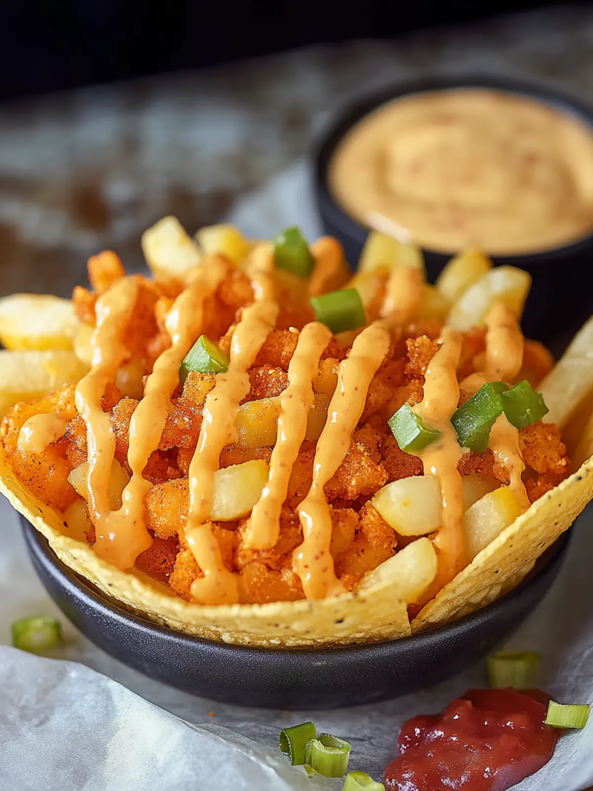 Köstliche Taco Bell Nacho Pommes mit cremigem Käsedip 2 Taco Bell Nacho Pommes