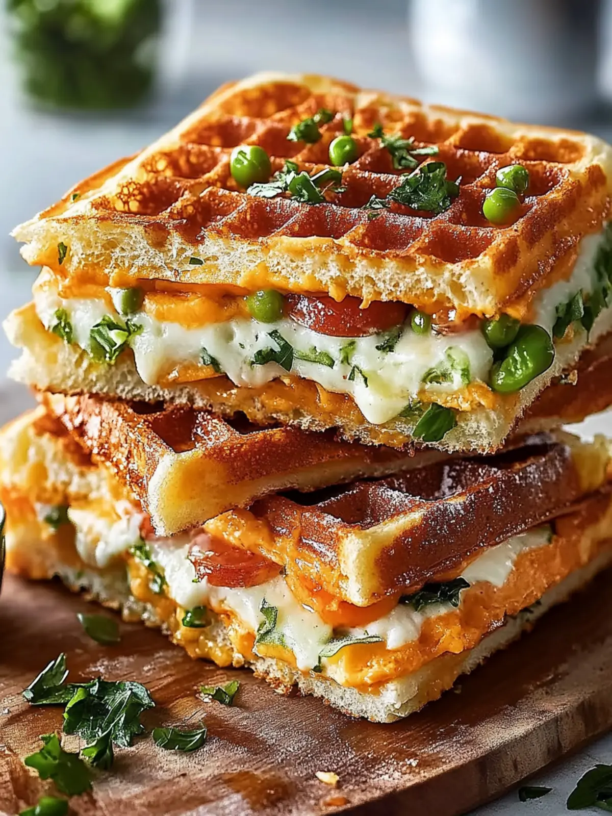 Herzhafte Cheddar-Lauch Waffel-Sandwiches für perfekten Genuss 3 Herzhafte Cheddar-Lauch Waffel-Sandwiches