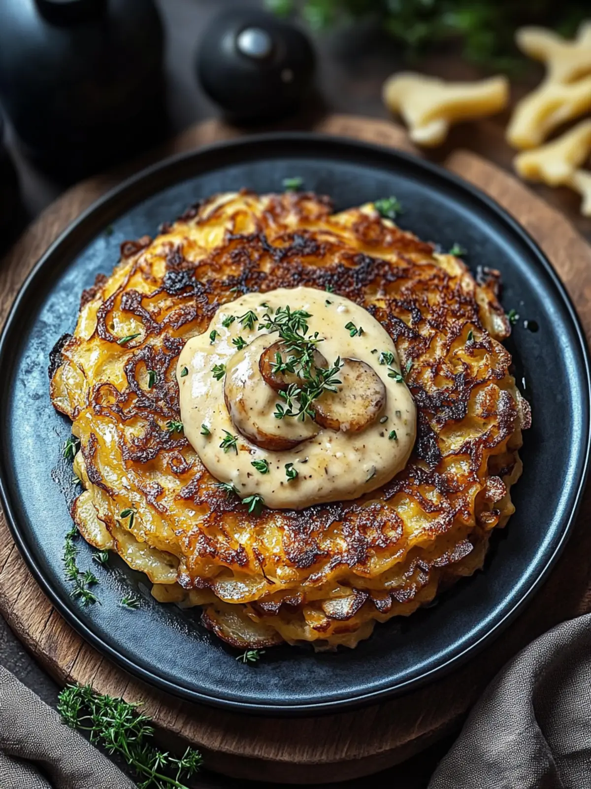 Mozzarella-Rösti mit Zwiebel-Pilzrahmsauce: Unglaublich lecker! 2 Mozzarella-Rösti mit Zwiebel-Pilzrahmsauce