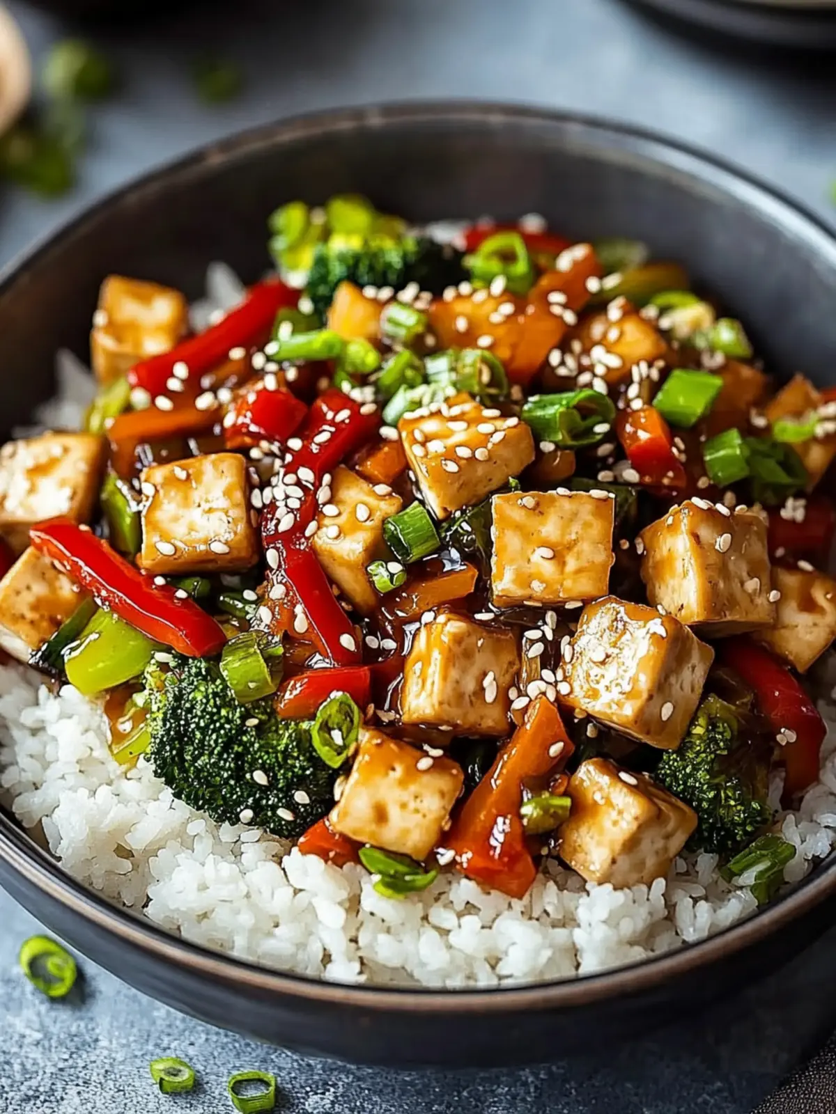 Leckere Gemüsepfanne mit Tofu und Sesam für schnelle Gerichte 4 Delicious vegetable pan with tofu and sesame