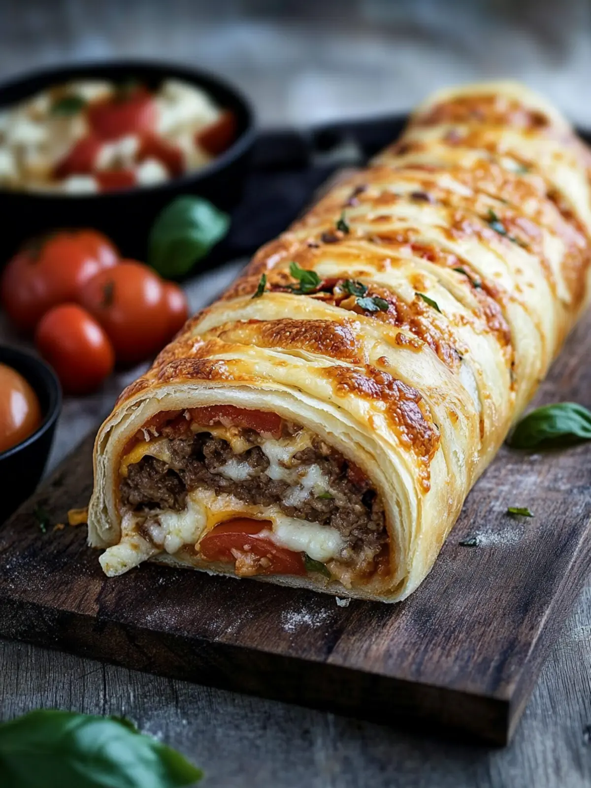 Köstliche Cheeseburger Rolle mit Pizzateig aus dem Ofen 3 Cheeseburger Rolle mit Pizzateig aus dem Ofen
