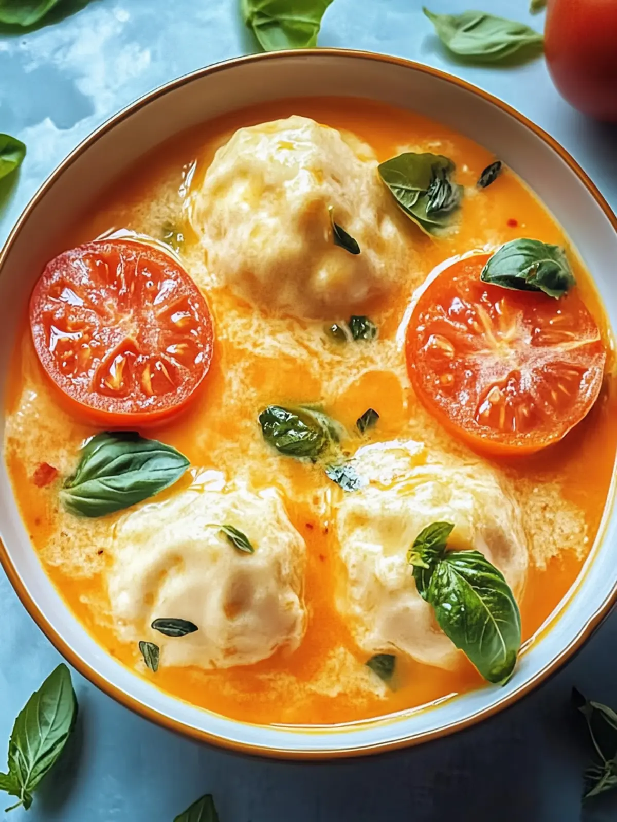Cremige Tomatensuppe mit Käseknödeln – Wärme aus der Küche 2 Creamy Tomato Soup with Cheese Dumplings