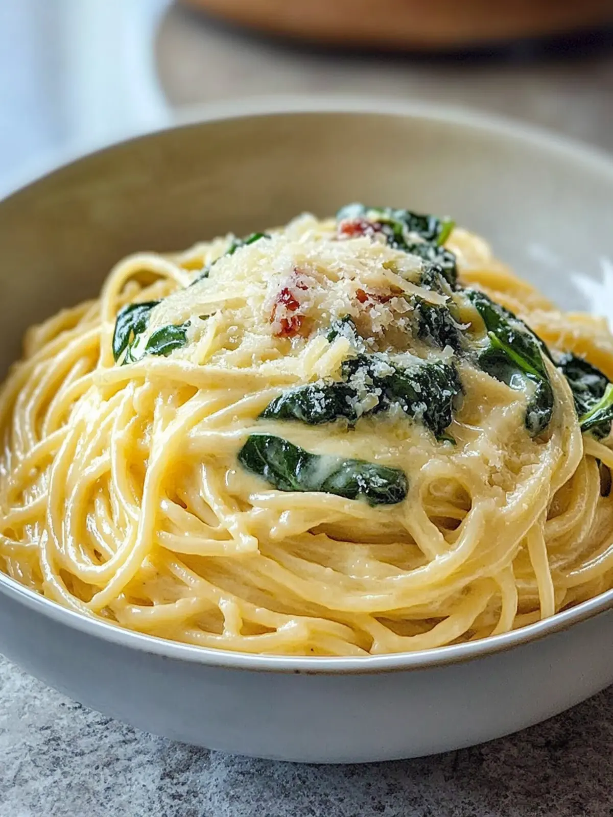 Spaghetti mit Spinat-Frischkäse-Sauce in nur 20 Minuten 4 Spaghetti with spinach cream cheese sauce
